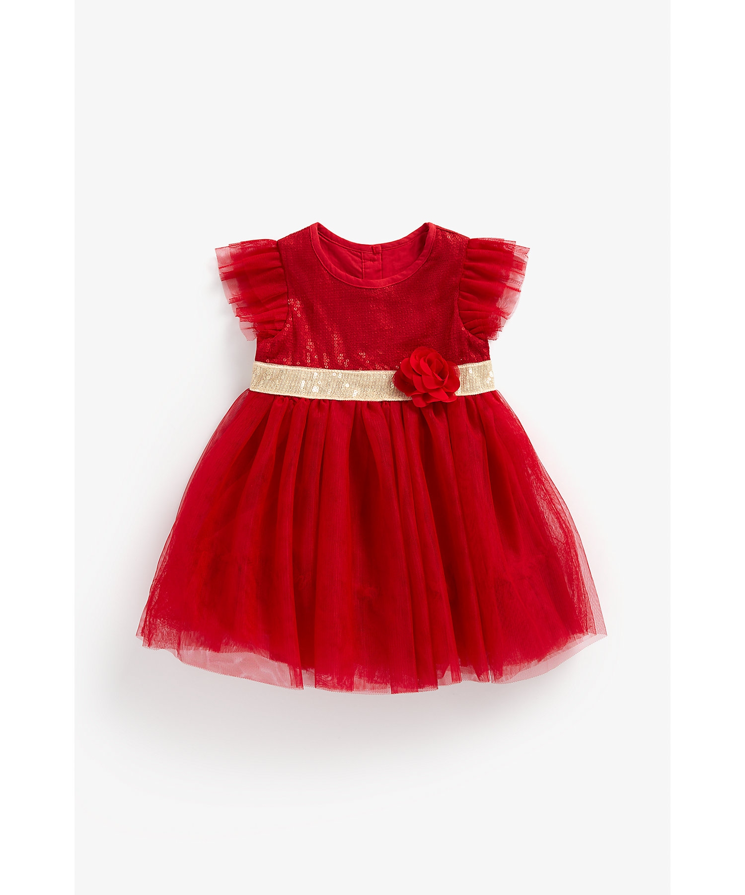 Girls Sleeveless Dress Sequin Design-Red
