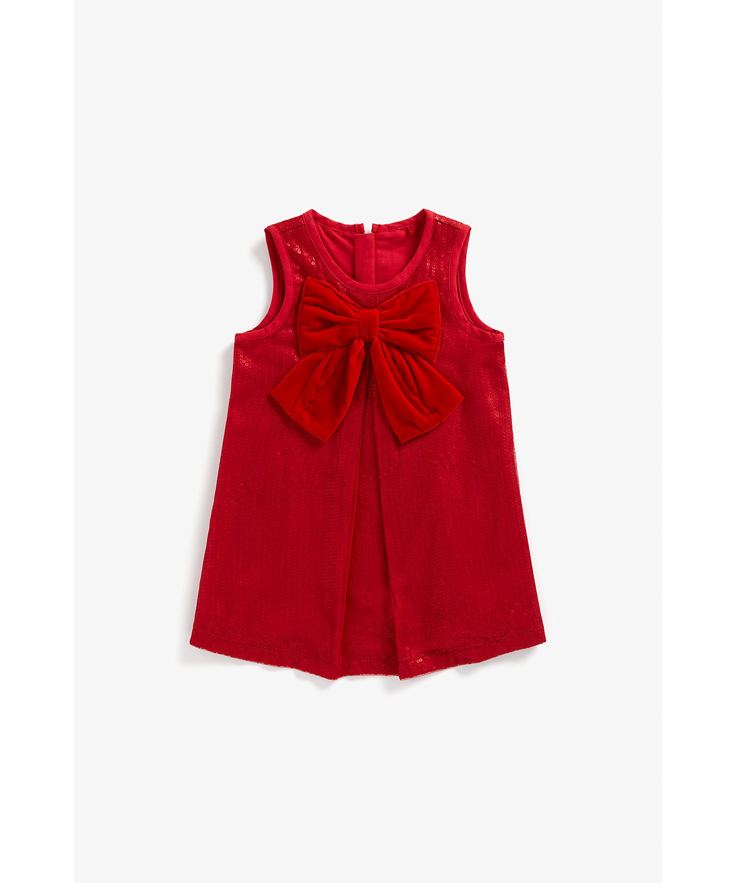 Girls Sleeveless Dress Bow Design-Red