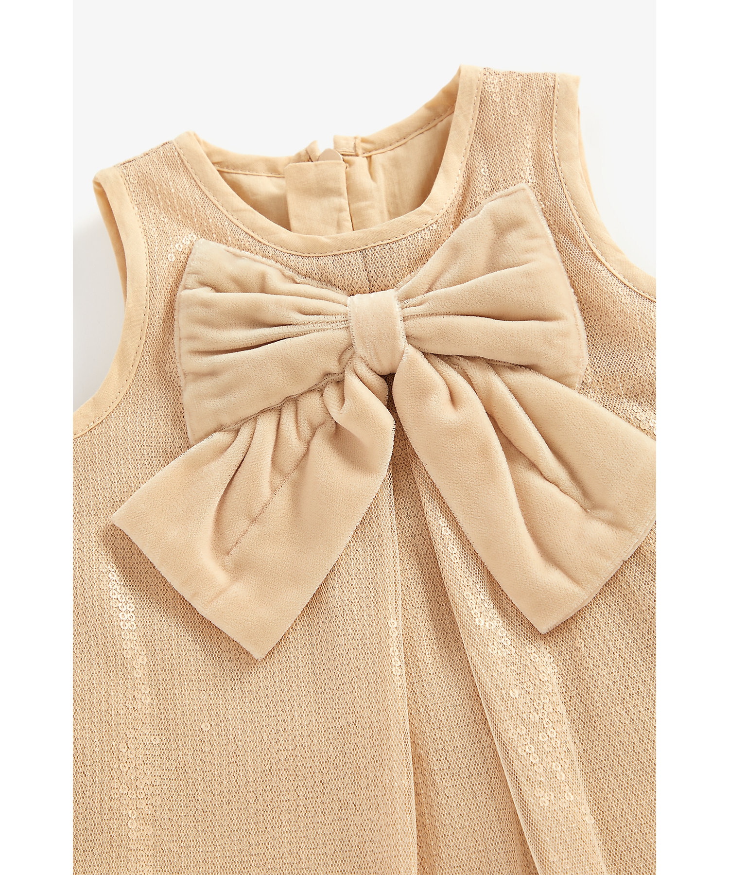 Girls Sleeveless Dress Bow Design-Cream