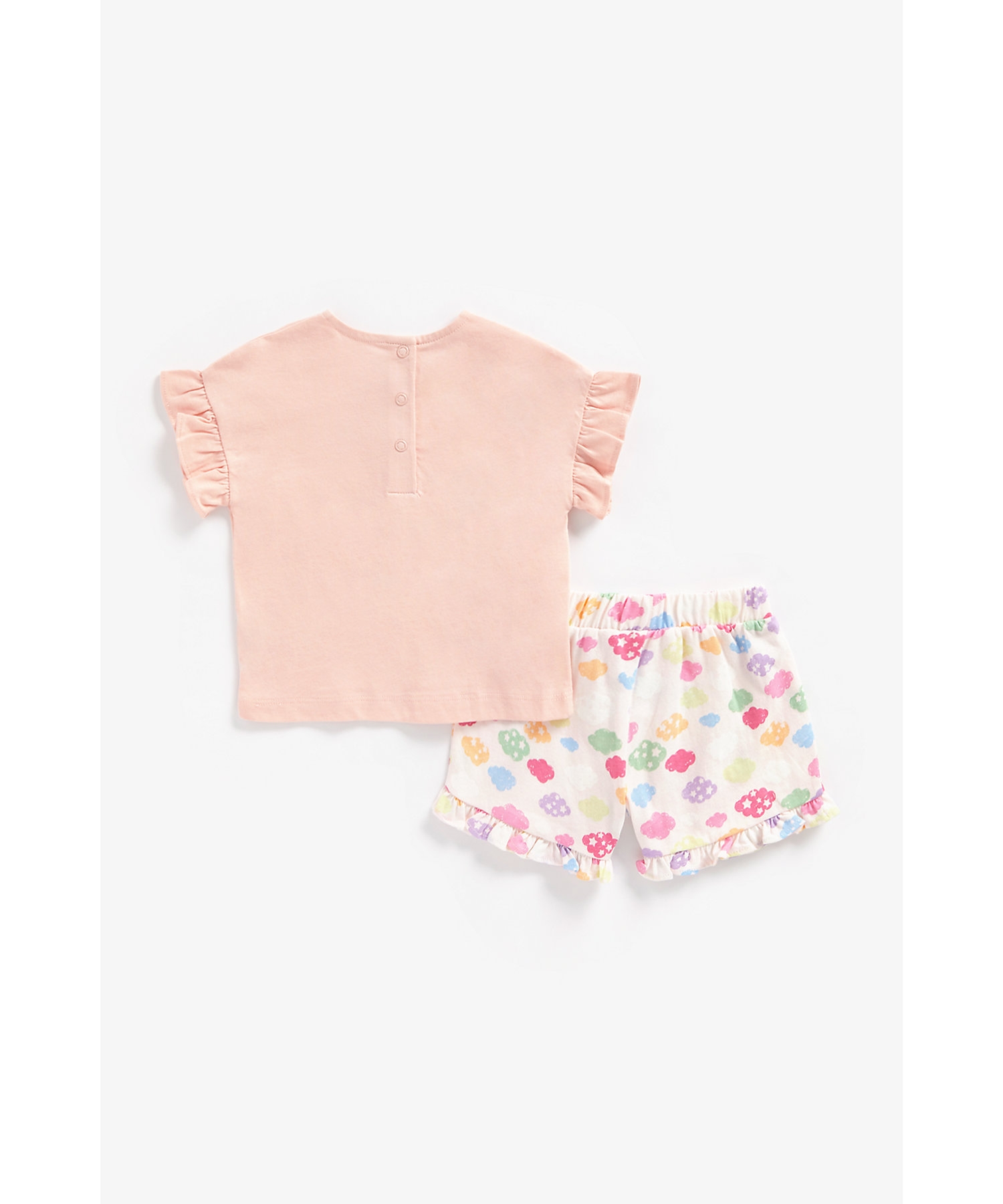 Girls Short Sleeves Shorts Set Star And Cloud Printed-Pink