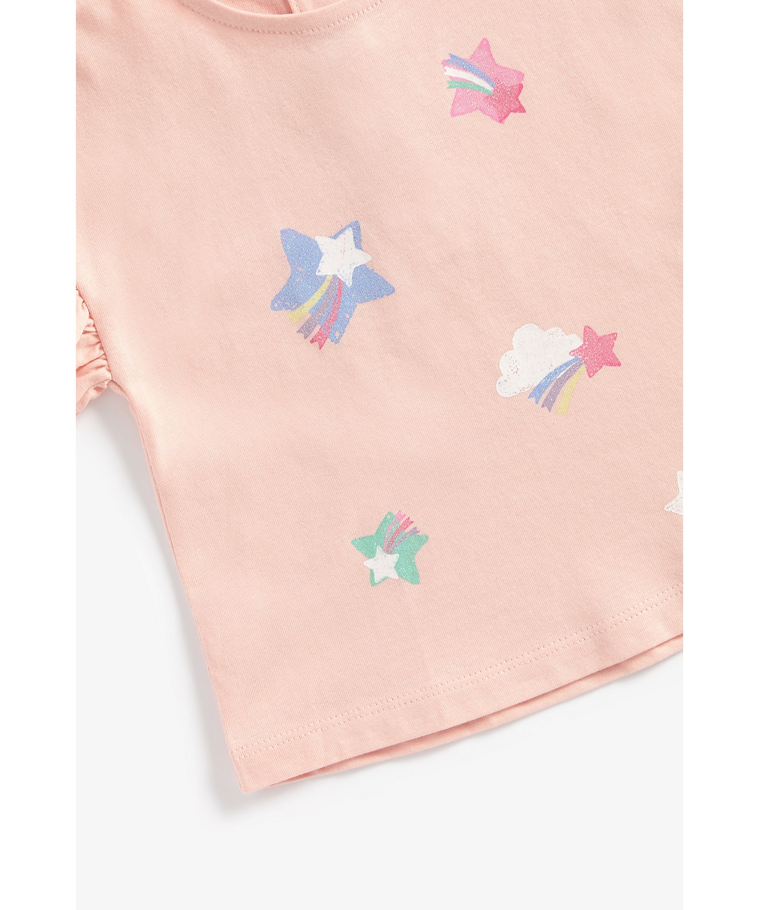 Girls Short Sleeves Shorts Set Star And Cloud Printed-Pink