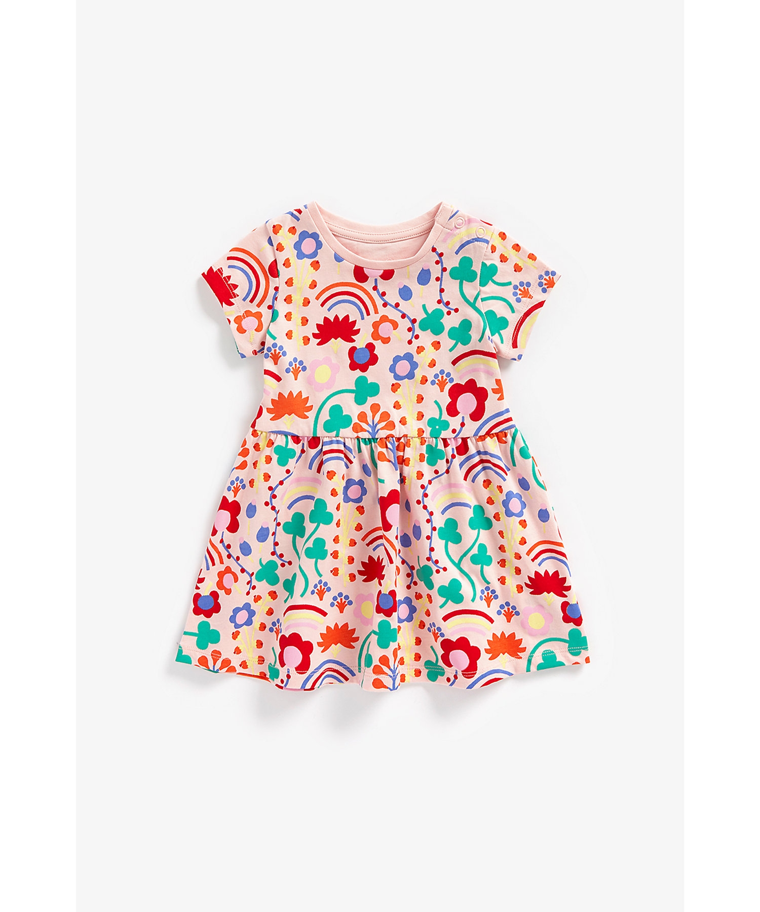 Mothercare | Girls Short Sleeves Dress All Over Printed-Pink