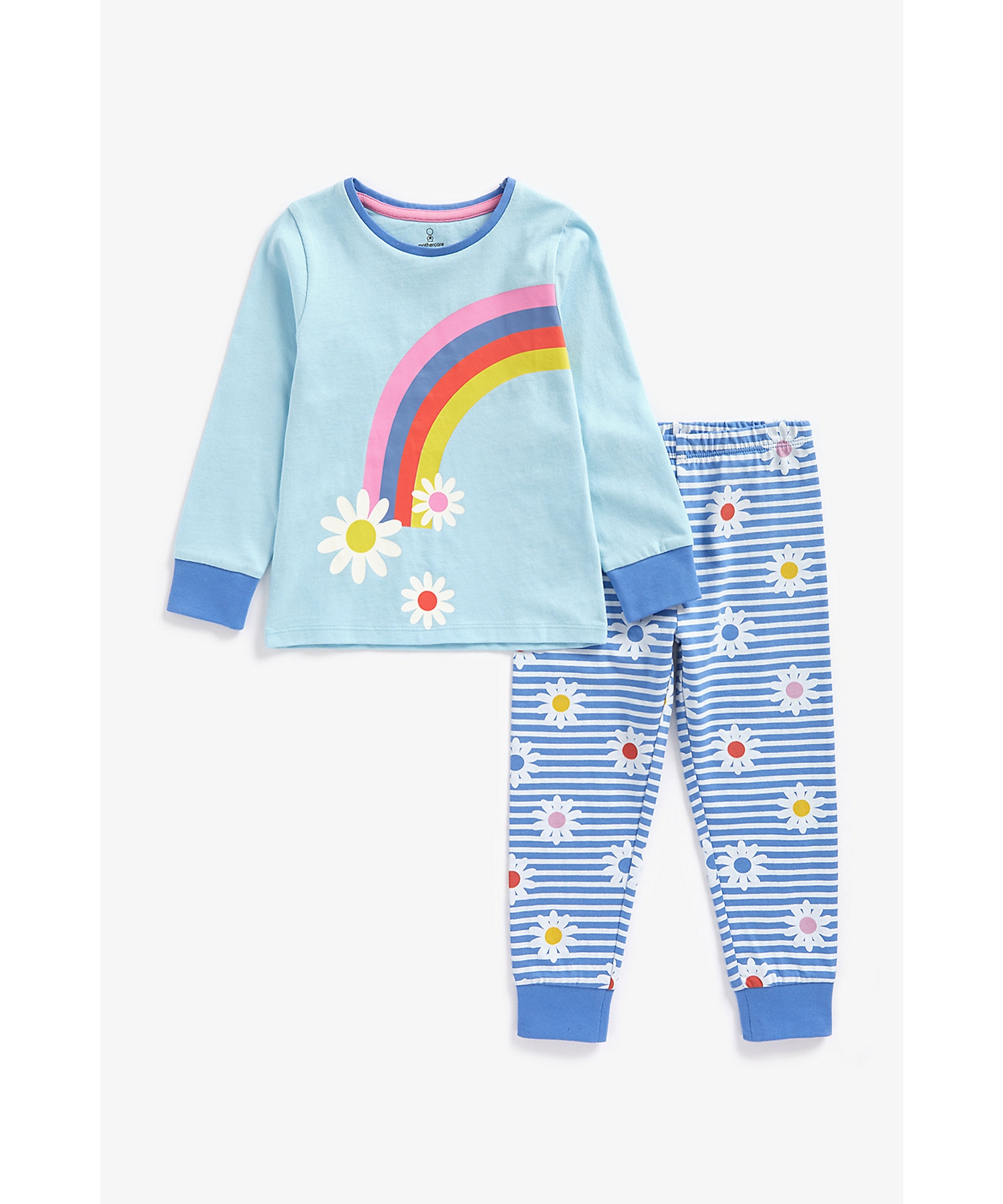 Girls Full Sleeves Pyjama Set Rainbow Design-Multicolor