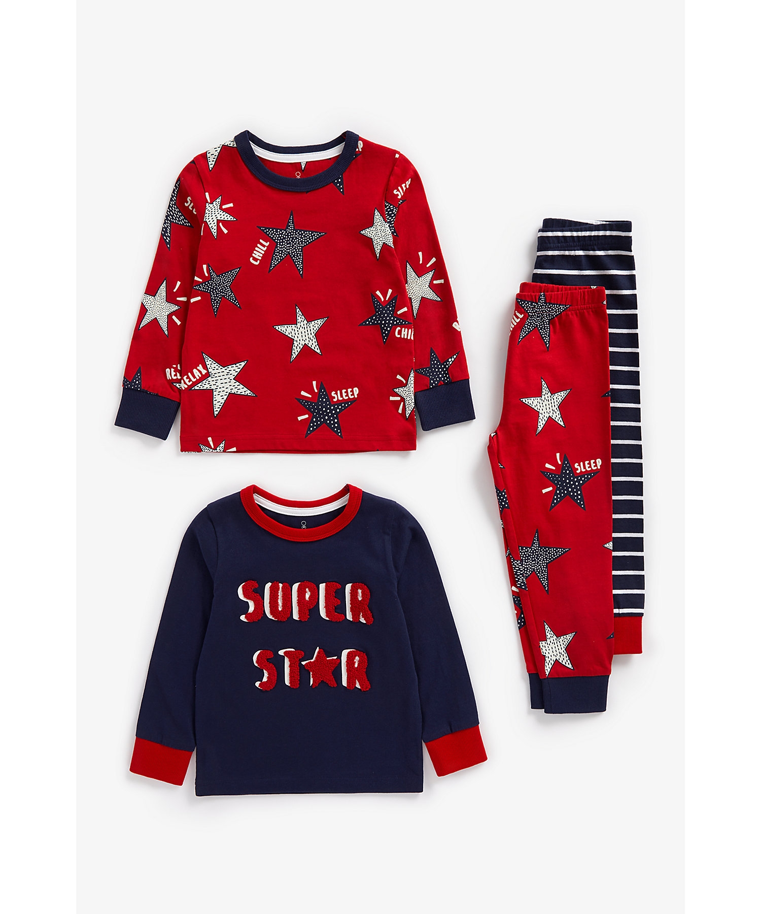 Boys Full Sleeves Pyjamas Star Printed-Pack of 2-Multicolor