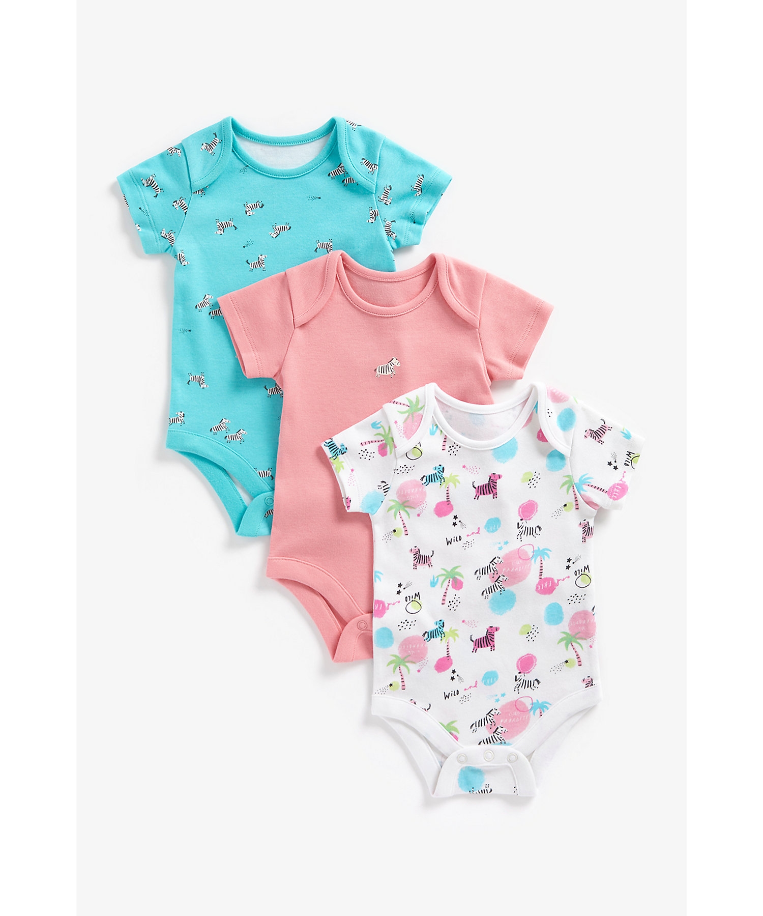 Mothercare | Girls Short Sleeves Bodysuit Zebra Printed-Pack of 3-Multi