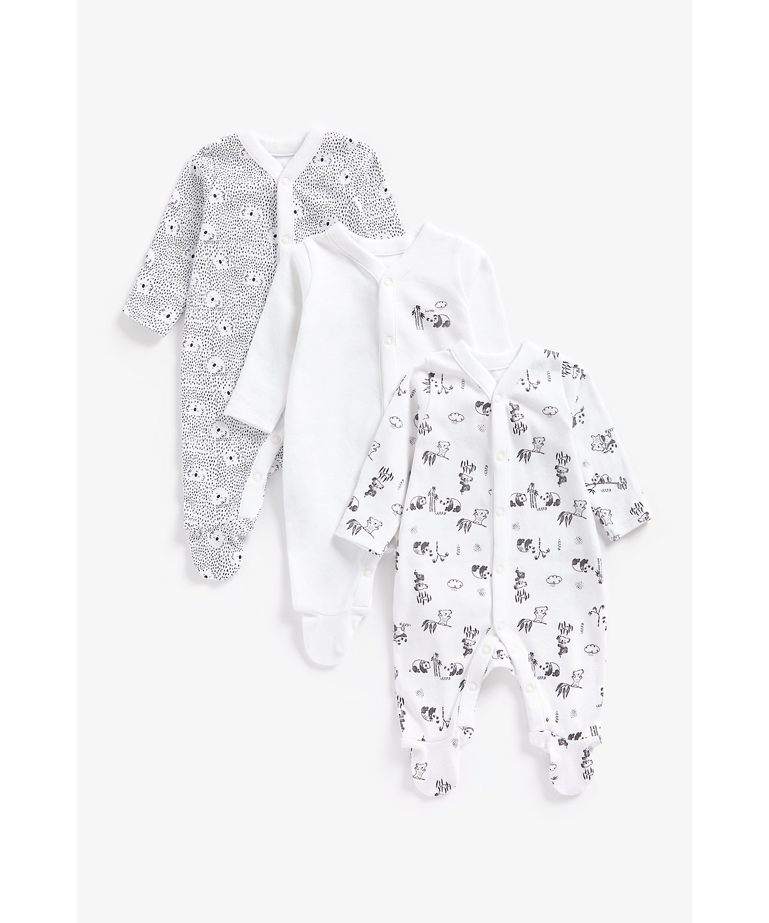 Mothercare | Unisex Full Sleeves Sleepsuits Polar Bear Printed-Pack of 3-White