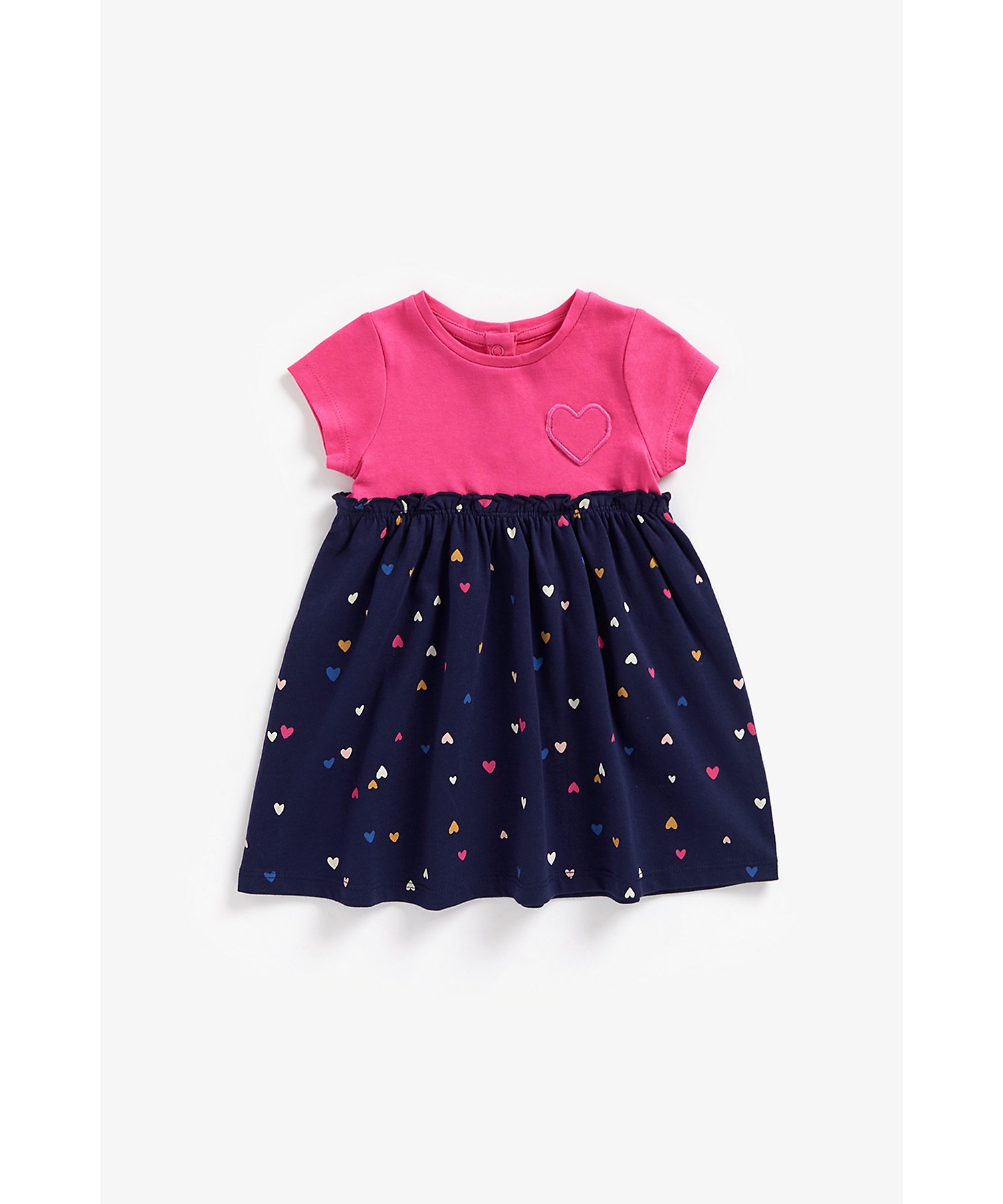 Mothercare | Girls Short Sleeves Dress Heart Printed-Pink