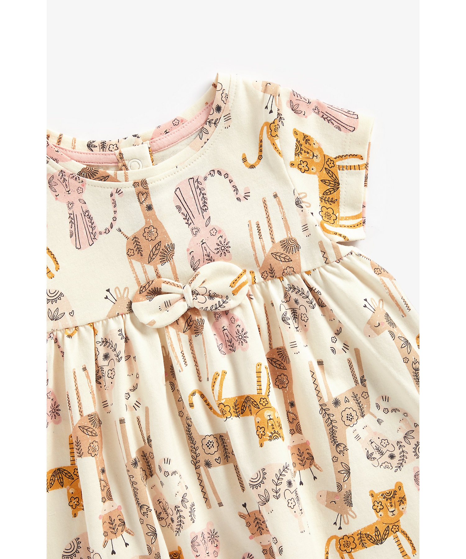 Girls Short Sleeves Dress Animal Printed-Cream