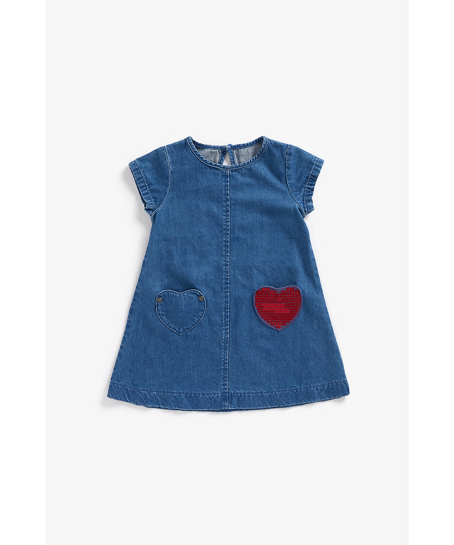 Mothercare | Girls Short Sleeves Dress Patch Work-Blue