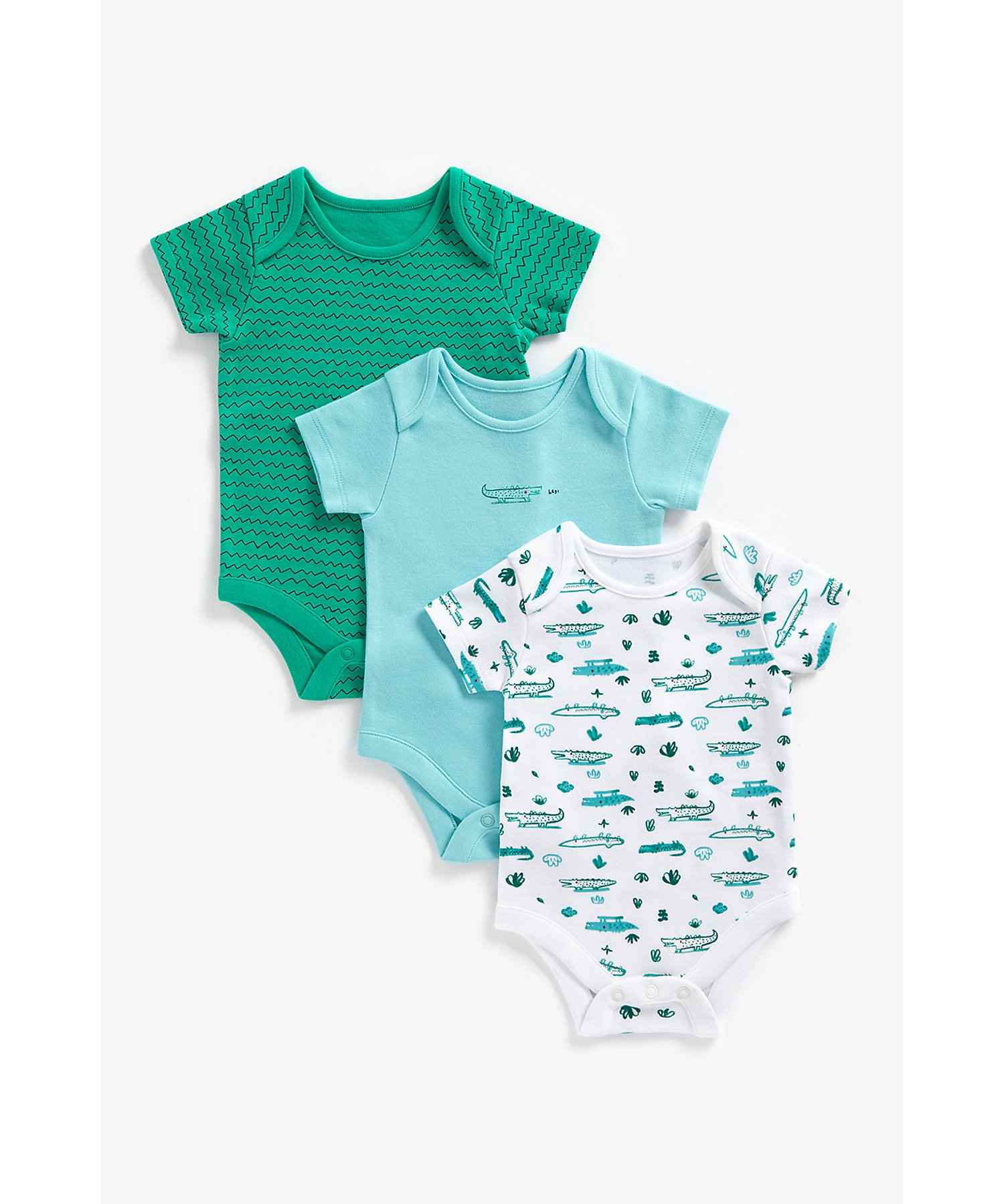Mothercare | Boys Short Sleeves Bodysuit Dino Printed-Pack of 3-Green