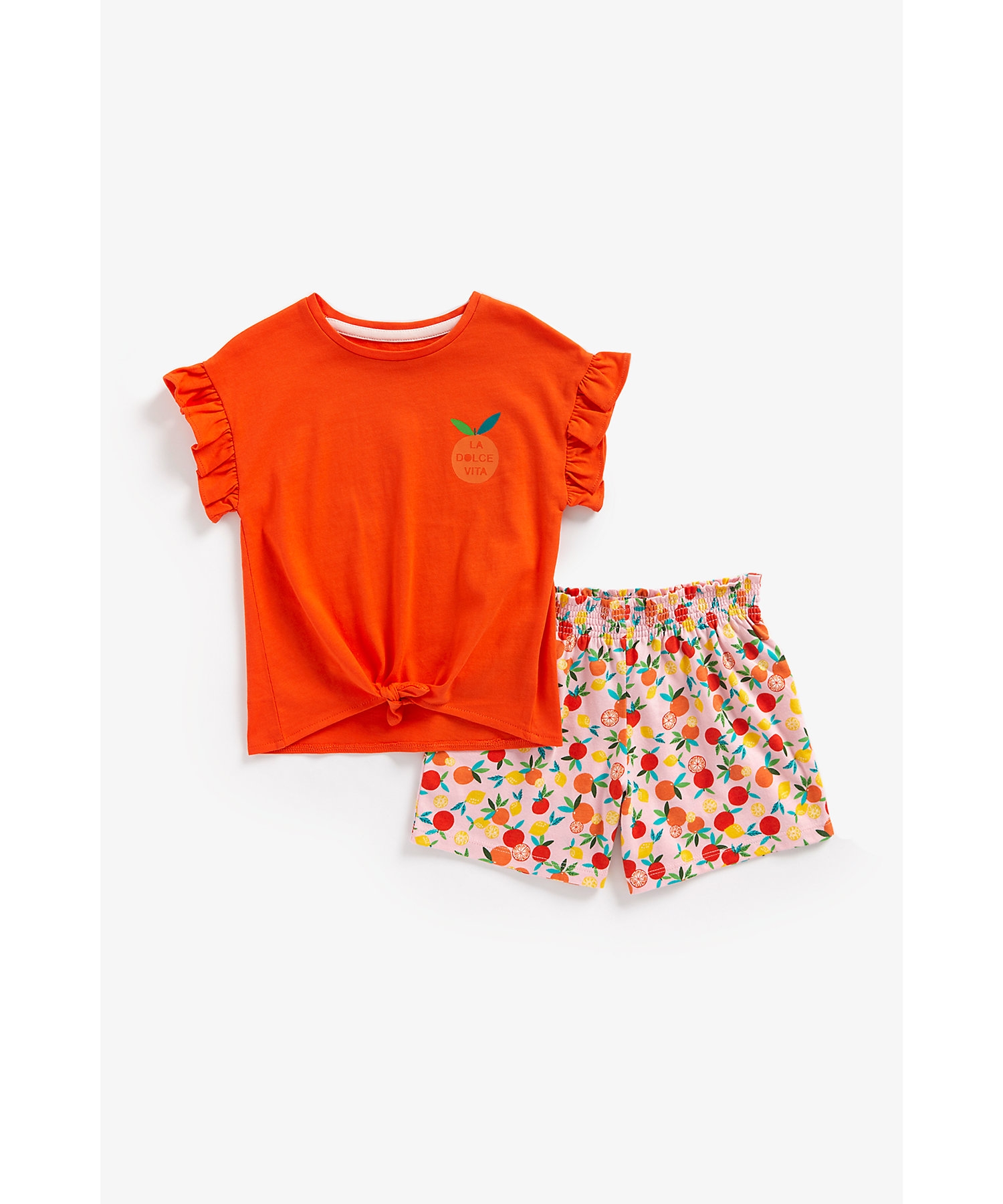 Mothercare | Girls Short Sleeves Shorts and T-Shirt Set Fruit Print-Orange