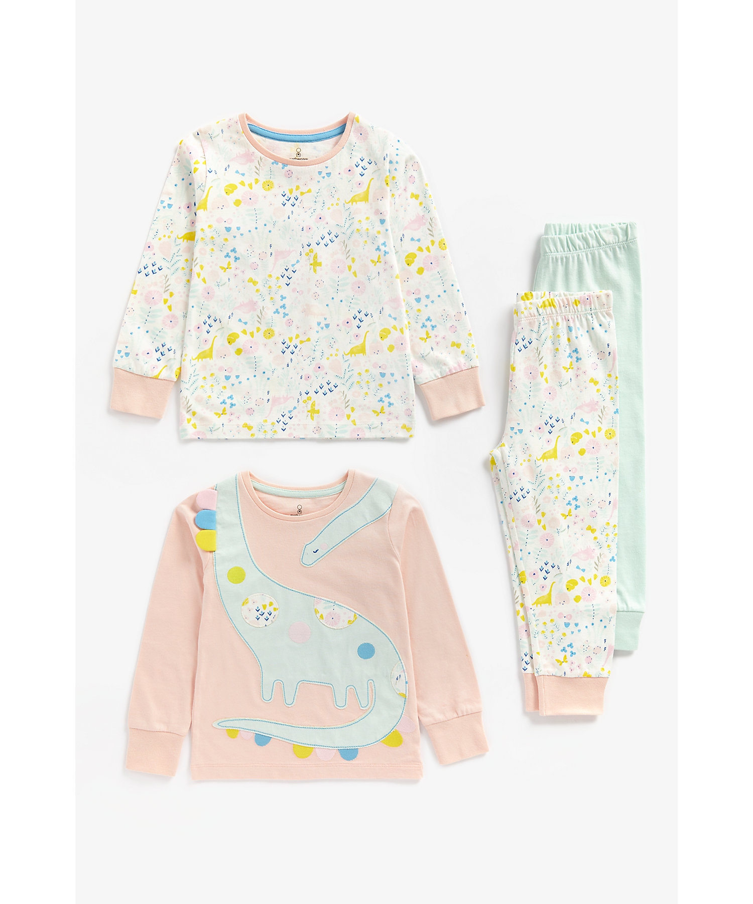 Mothercare | Girls Full Sleeves Pyjamas Dino Printed-Pack of 2-Multicolor