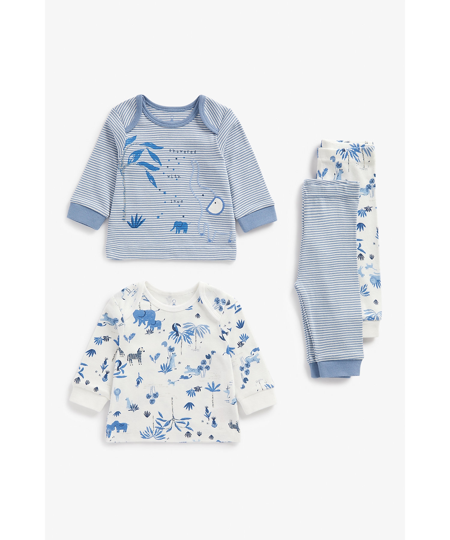 Boys Full Sleeves Pyjamas Animal Printed-Pack of 2-Blue