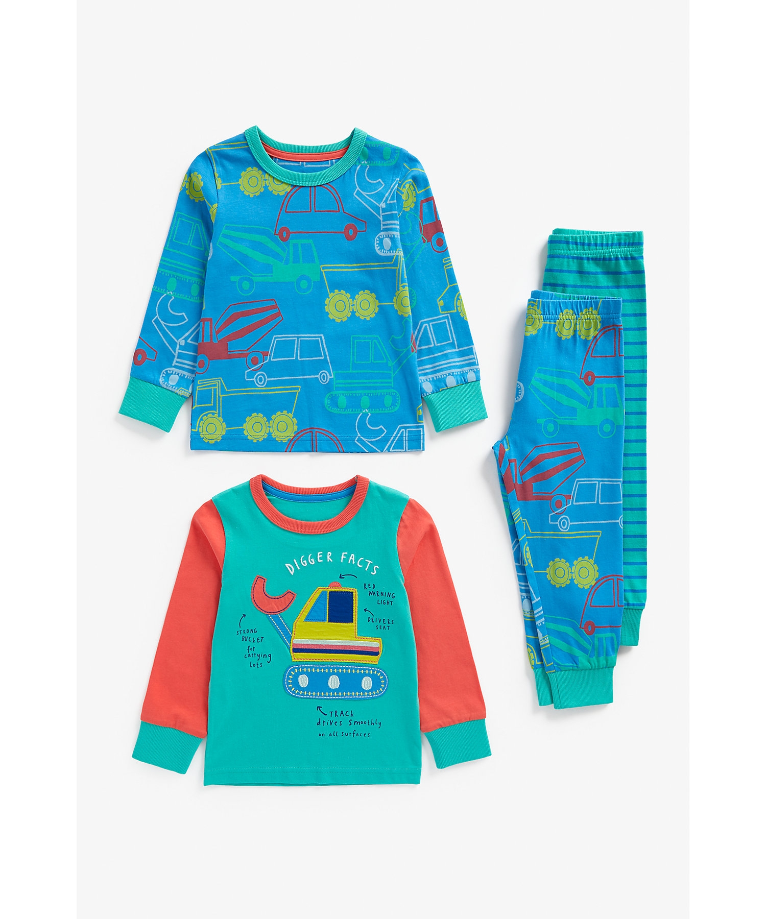 Mothercare | Boys Full Sleeves Jogger T-Shirt Set Car Print-Pack Of 2-Multicolour