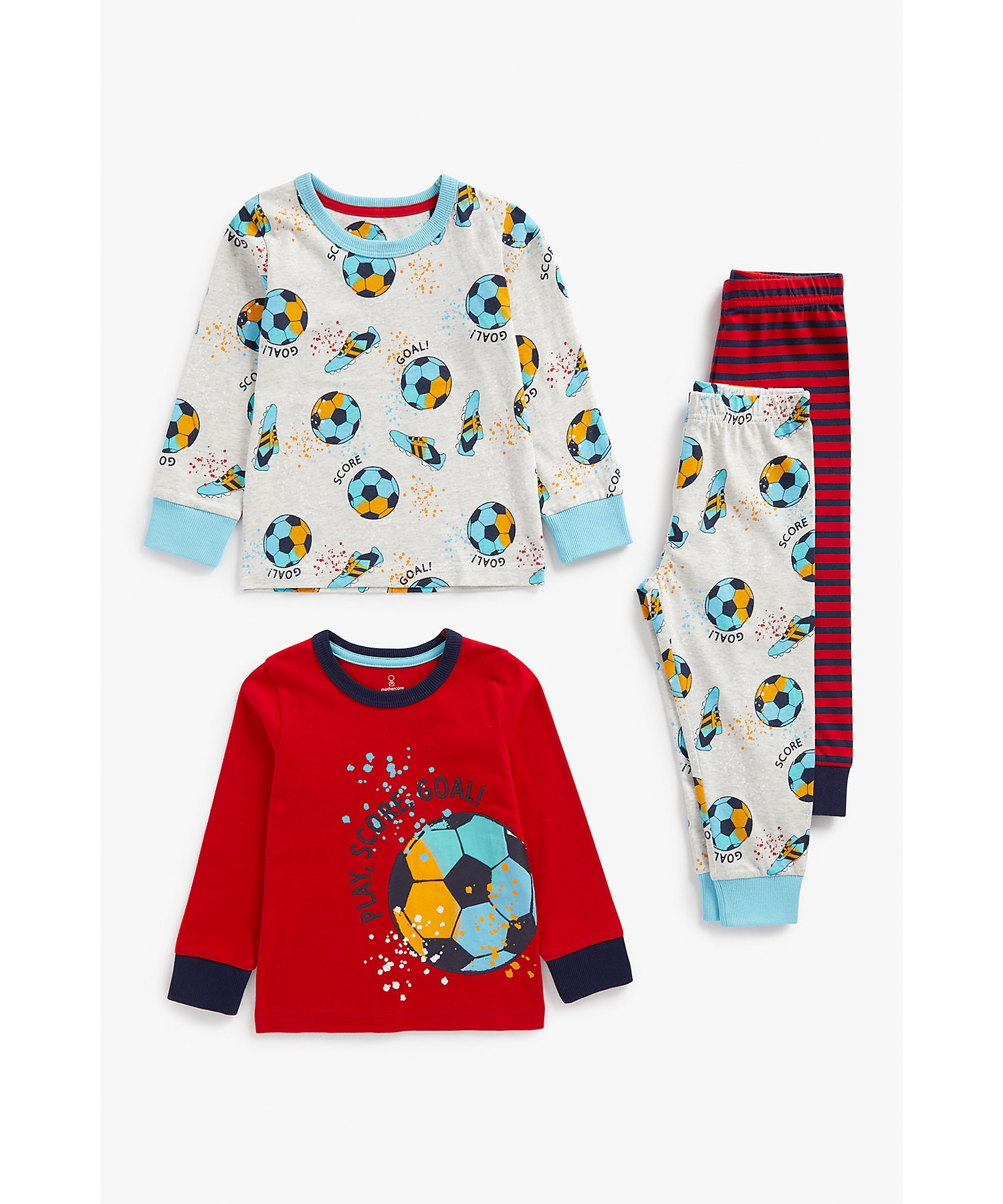 Mothercare | Boys Full Sleeves Jogger T-Shirt Set Football Print-Pack Of 2-Multicolour