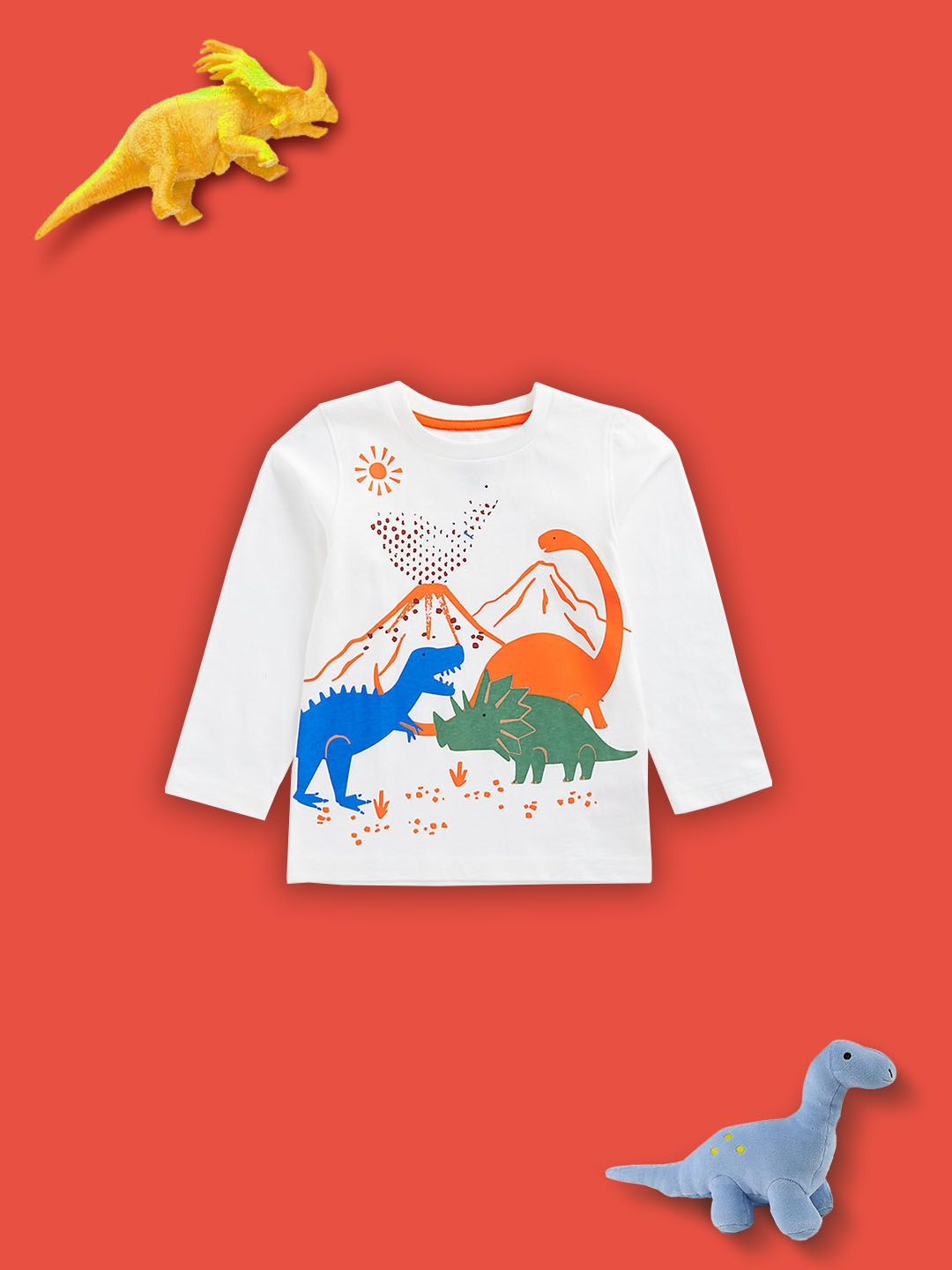 Mothercare | Boys Full Sleeves T Shirts Dino Design-White