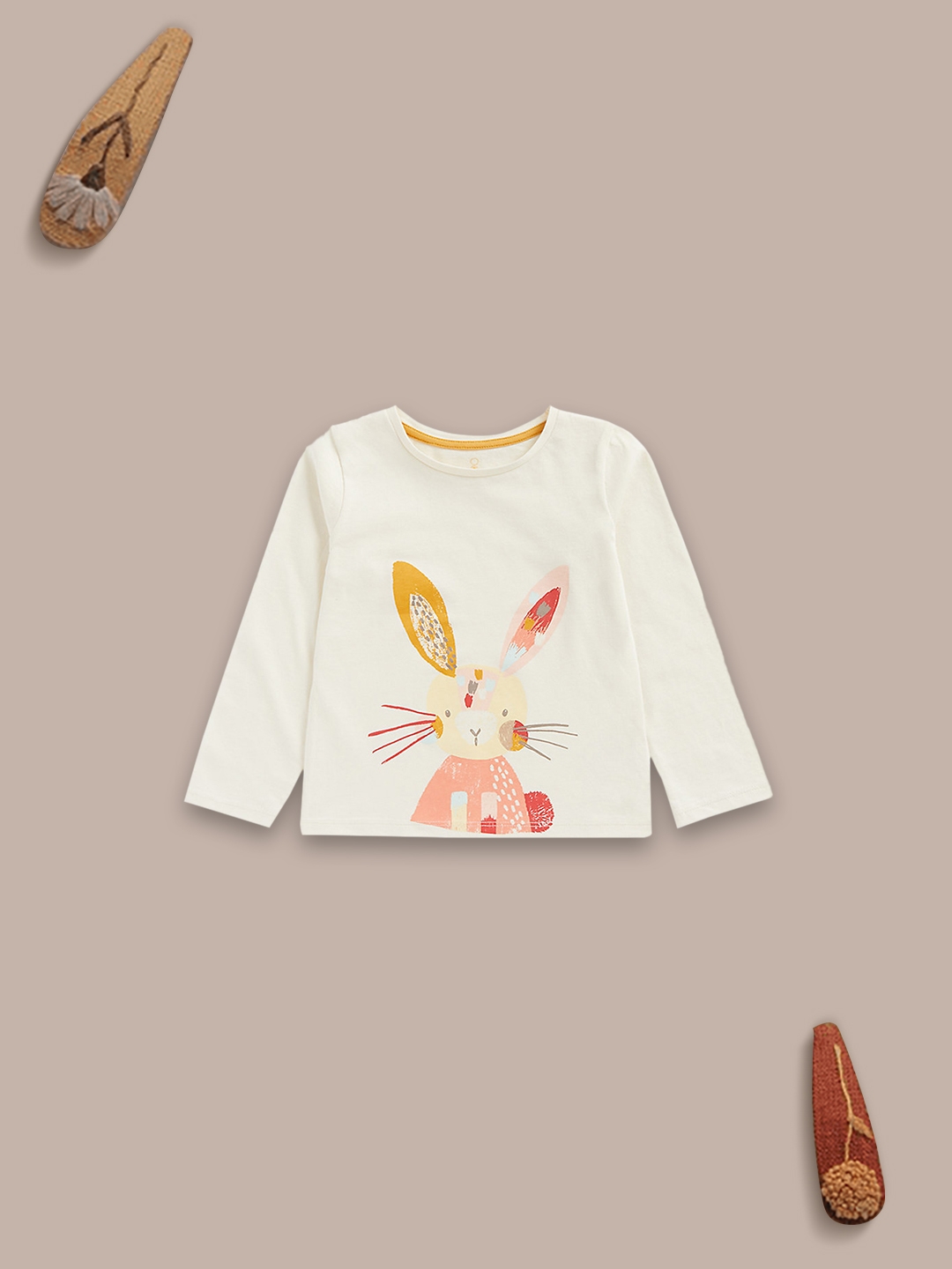 Mothercare | Girls Full Sleeves T Shirts Bunny Print-Cream