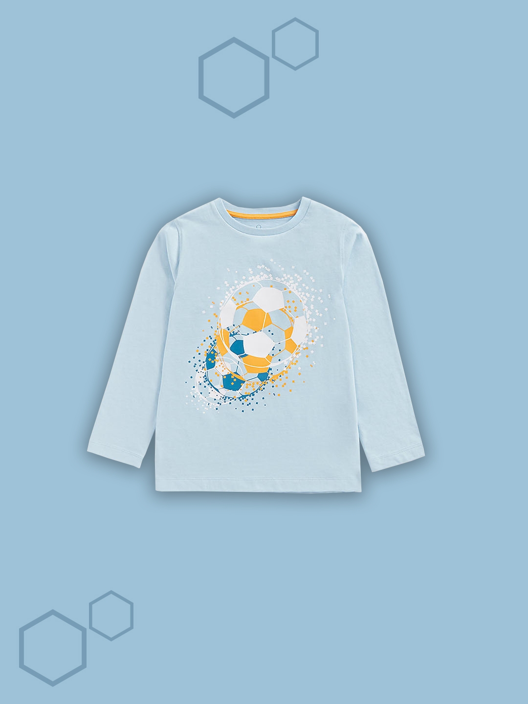 Boys Full Sleeves T Shirts Football Design-Blue