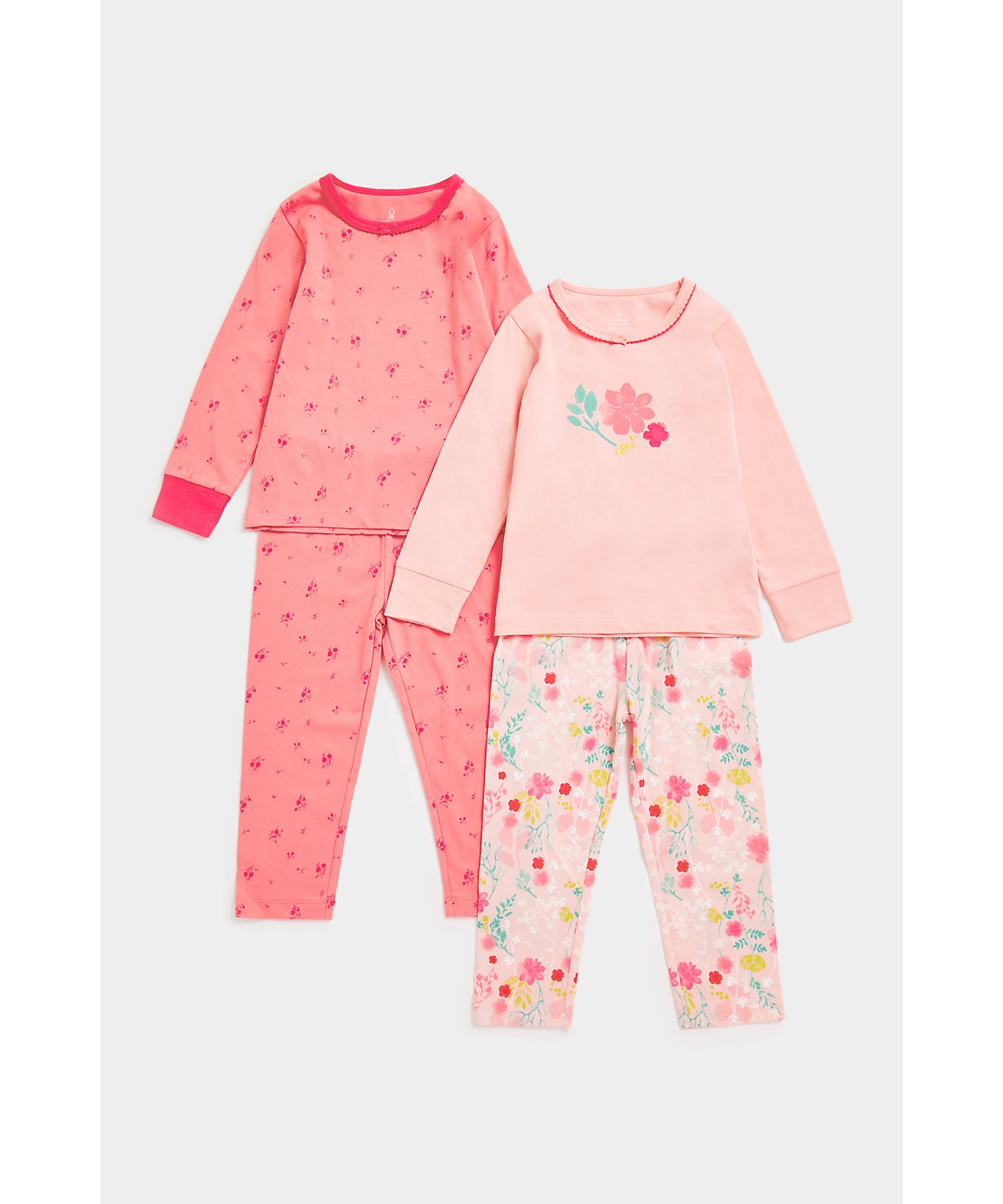 Mothercare | Girls Full Sleeves Pyjama Set Floral Design-Pack of 2-Pink
