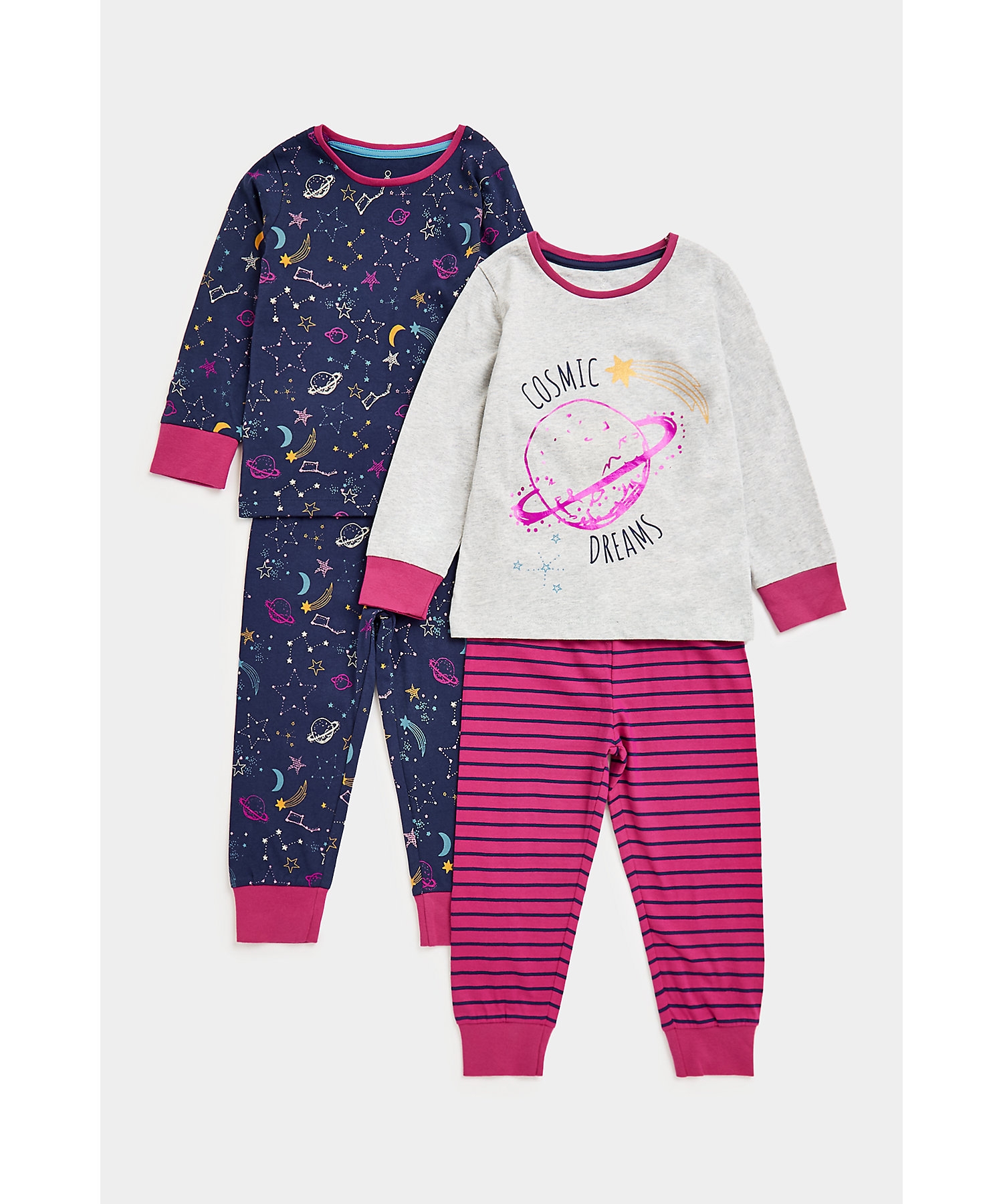 Mothercare | Girls Full Sleeves Pyjama Set Cosmic Design-Pack of 2-Multicolor