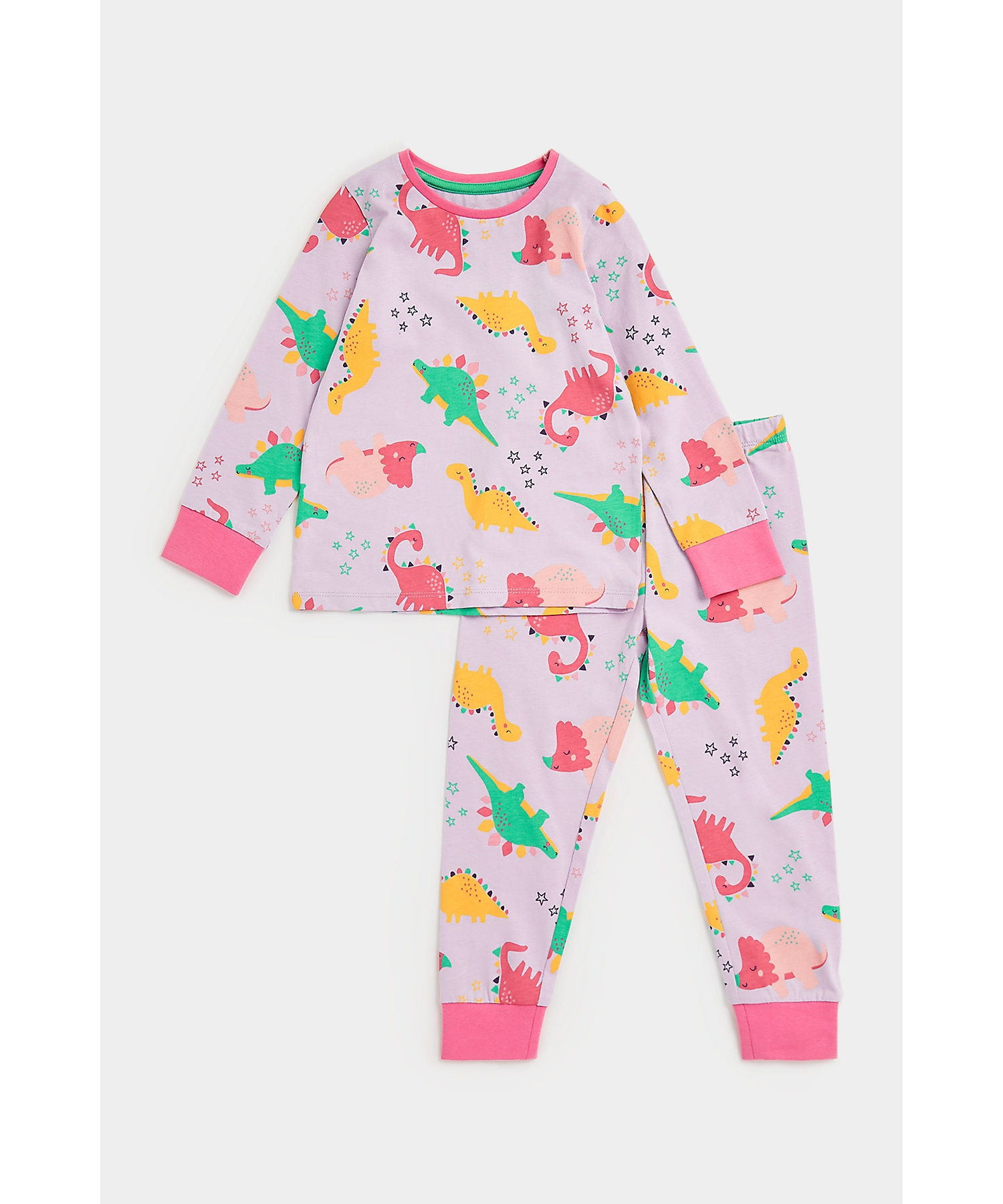 Mothercare | Girls Full Sleeves Pyjama Set Dino All Over Print-Multicolor