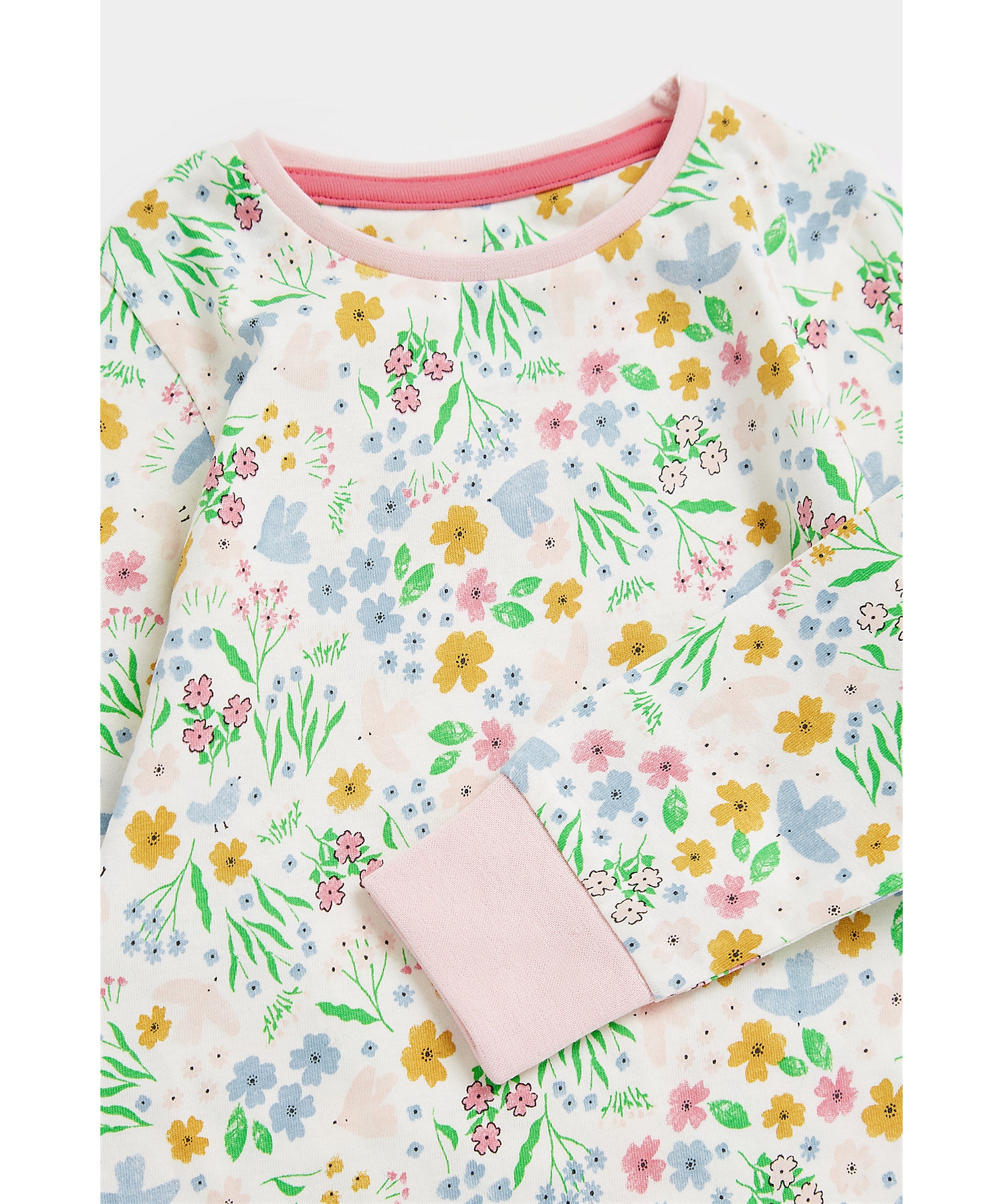 Girls Full Sleeves Pyjama Set Floral All Over Print-Multicolor