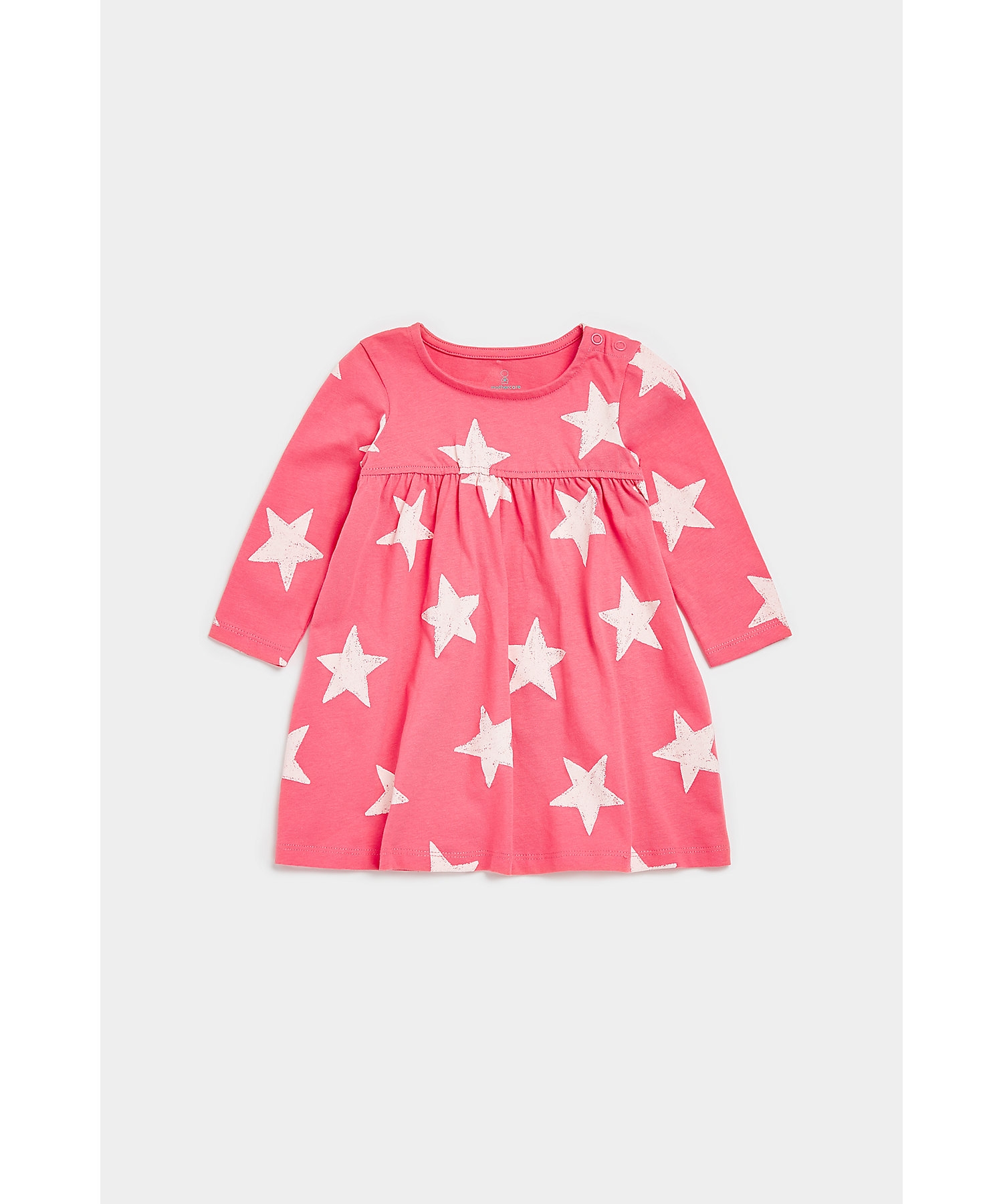 Mothercare | Girls Full Sleeves Dress Star All Over Print-Pink
