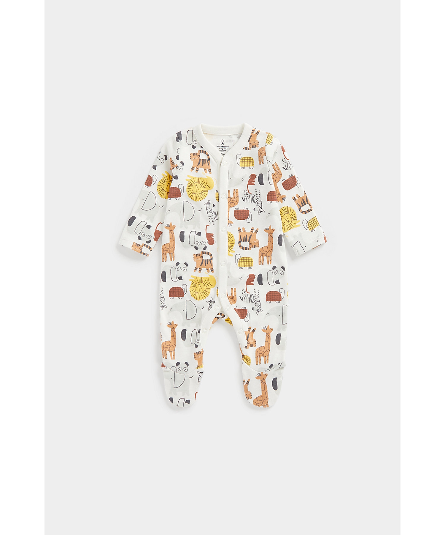 Mothercare | Unisex Full Sleeves Sleepsuits Animal All Over Print-Multicolor 0