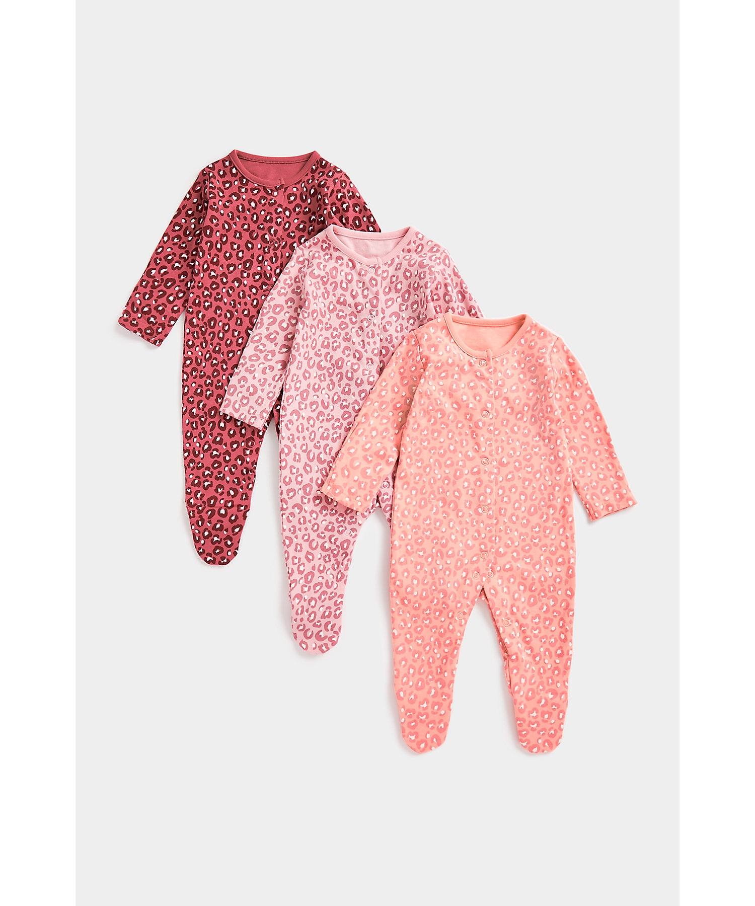 Mothercare | Girls Full Sleeves Sleepsuit -Pack Of 3-Multicolor