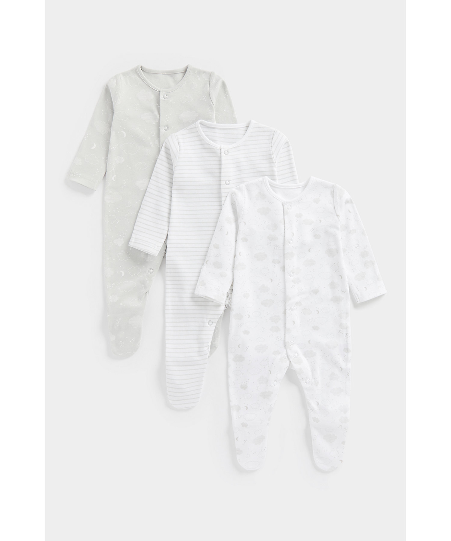 Mothercare | Unisex Full Sleeves Sleepsuits -Pack of 3-Multicolor