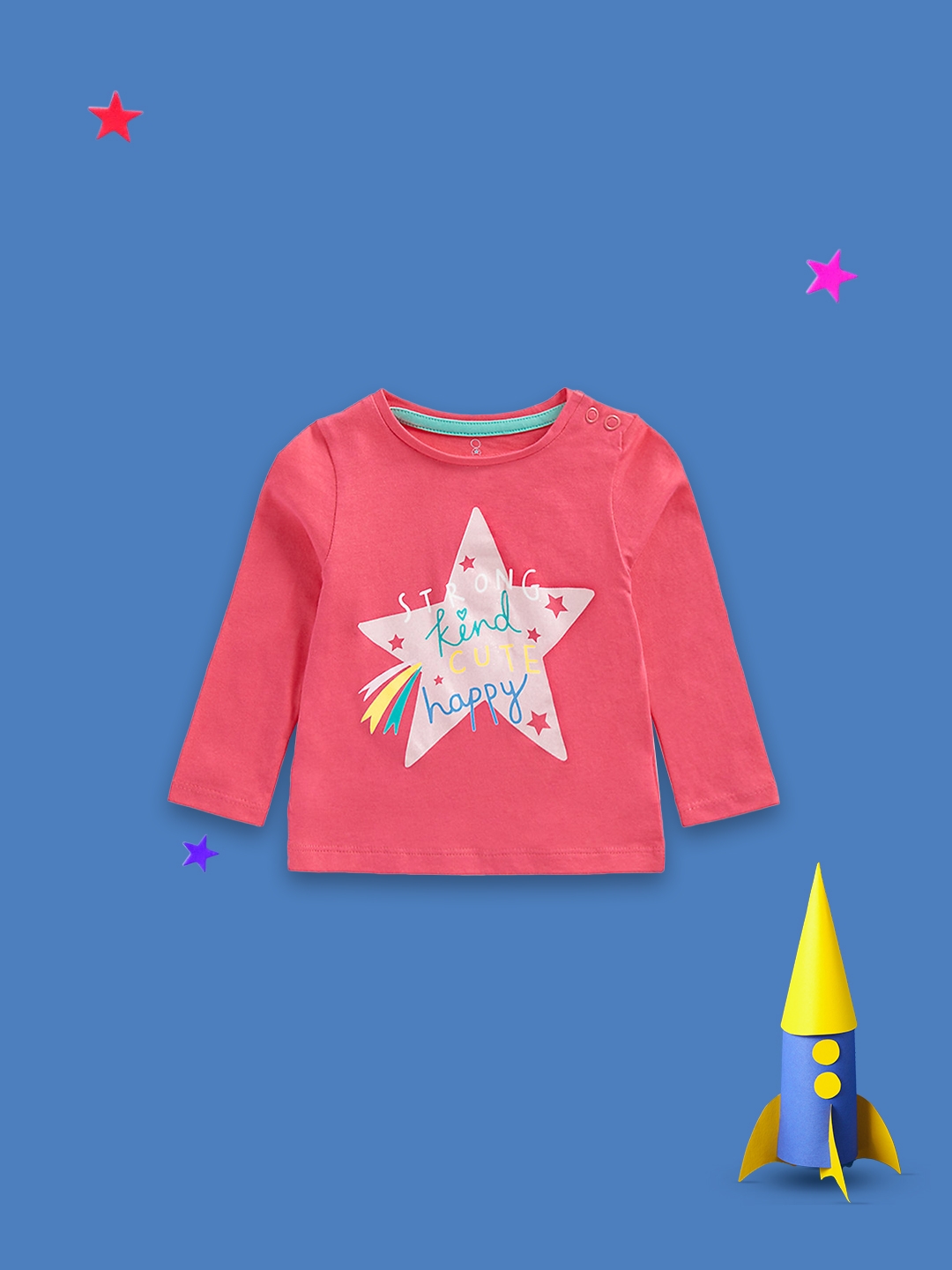 Mothercare | Girls Full Sleeves T Shirts Star Slogan Print-Pink
