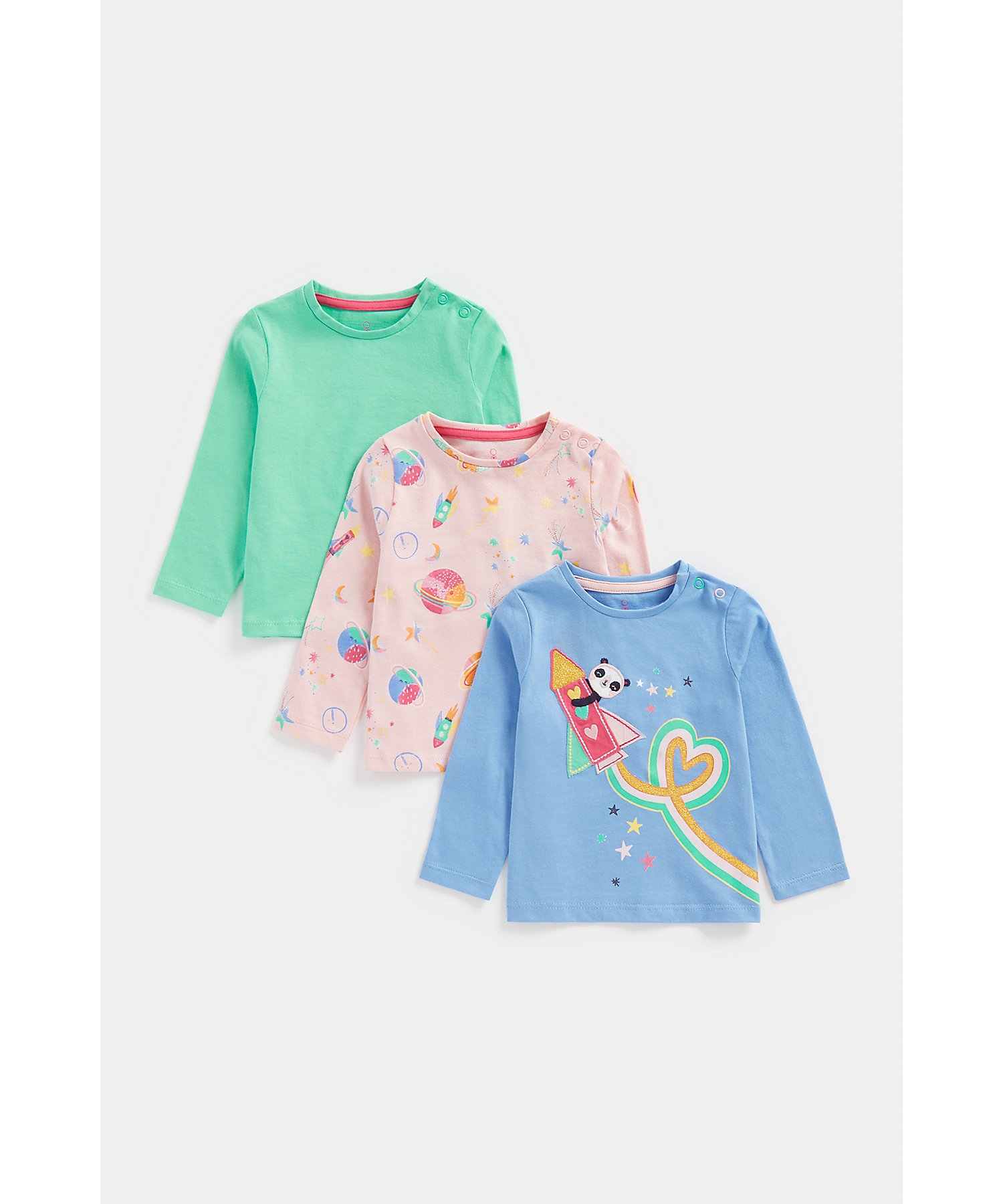 Mothercare | Girls Full Sleeves T Shirts -Pack of 3-Multicolor