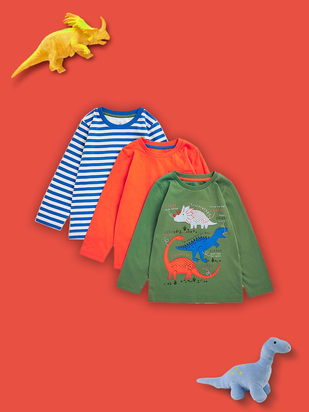 Mothercare | Boys Full Sleeves T-Shirt -Pack Of 3-Multicolor
