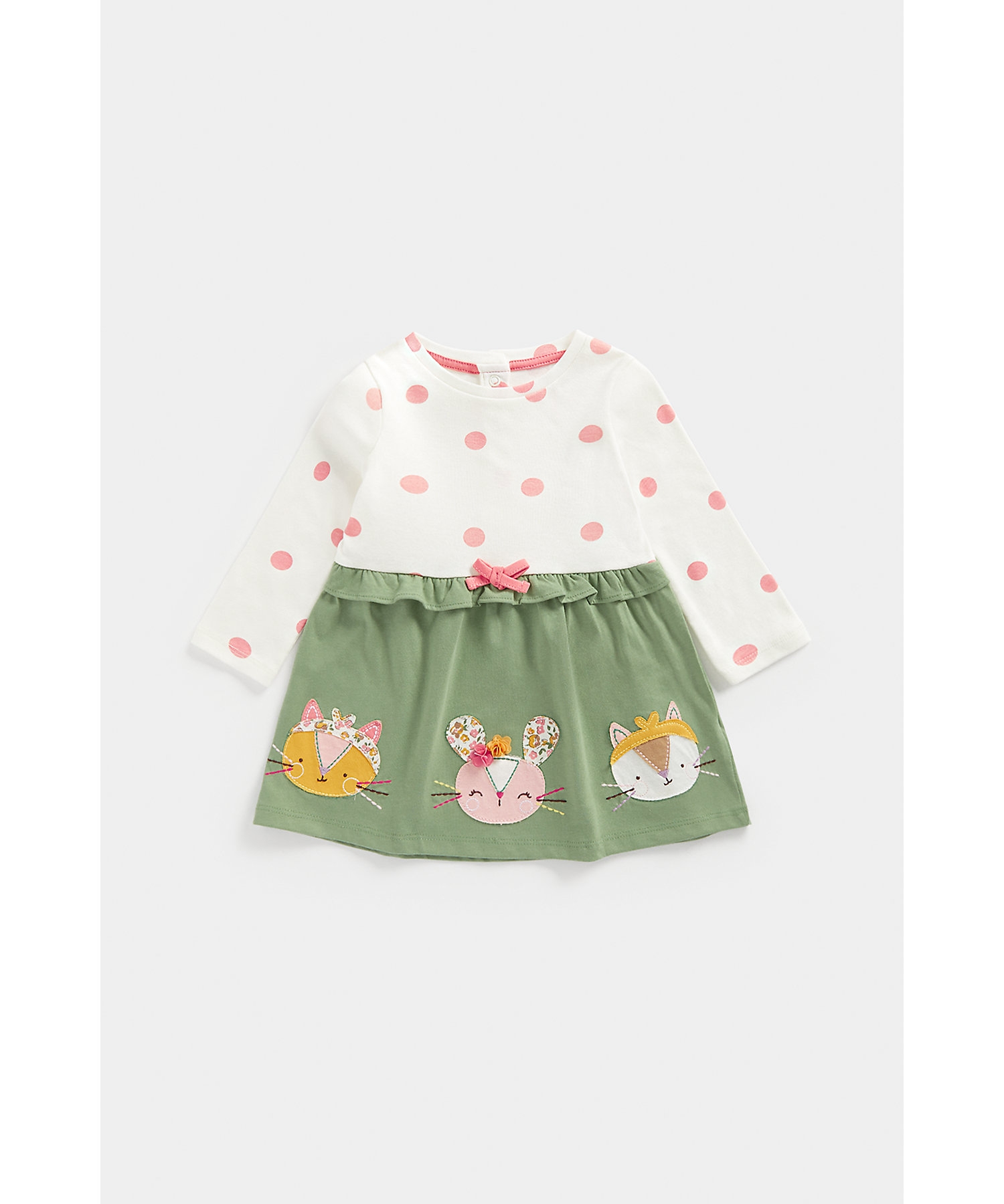 Mothercare | Girls Full Sleeves Dress Frill & Bow-Multicolor