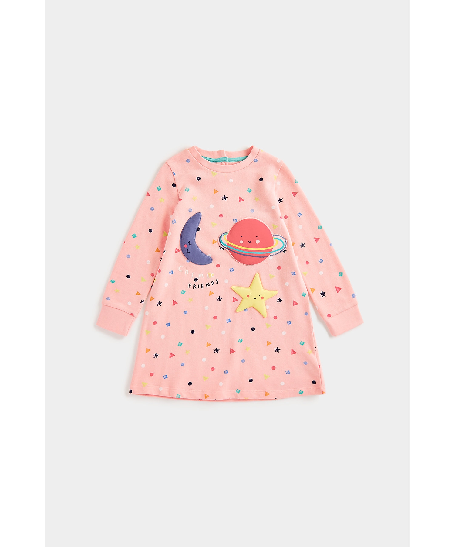 Mothercare | Girls Full Sleeves Dress Wadded Appliques-Pink