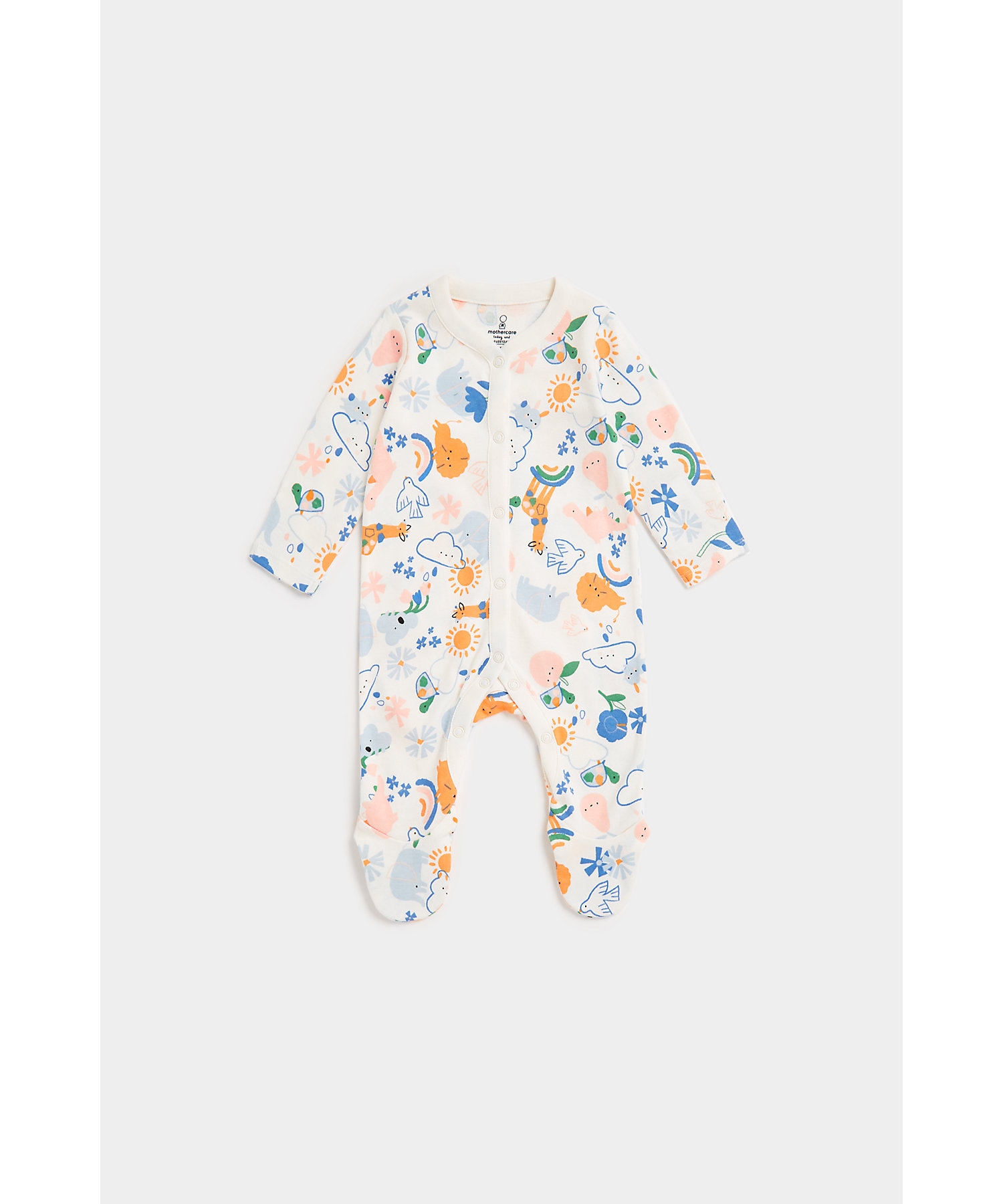 Mothercare | Girls Full Sleeves Sleepsuits All Over Print-Multicolor