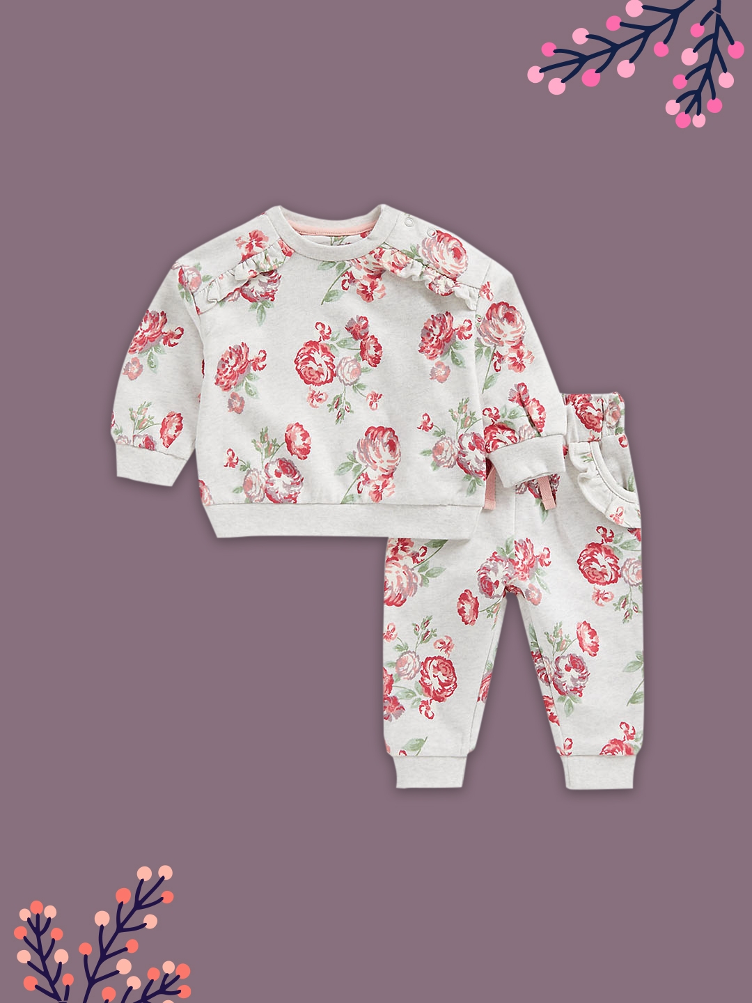 Mothercare | Girls Full Sleeves Jogger & T-Shirt Sets Floral Aop-Multicolor