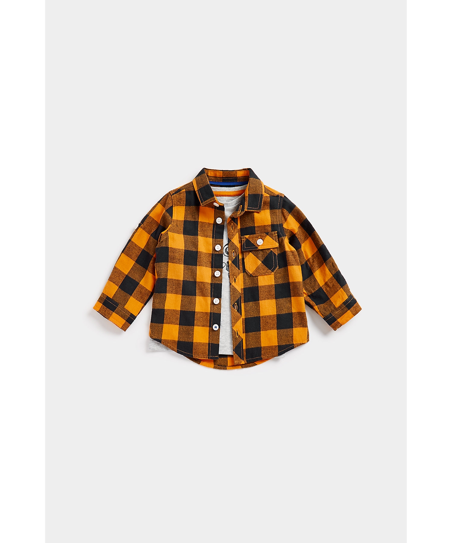 Mothercare | Boys Full Sleeves Shirt Witth T Shirt Checked-Yellow
