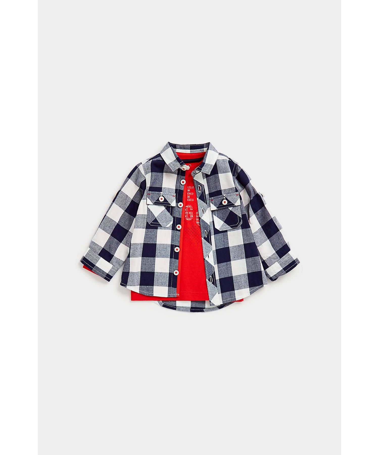 Boys Full Sleeves Shirt Witth T Shirt Checked-Multicolor