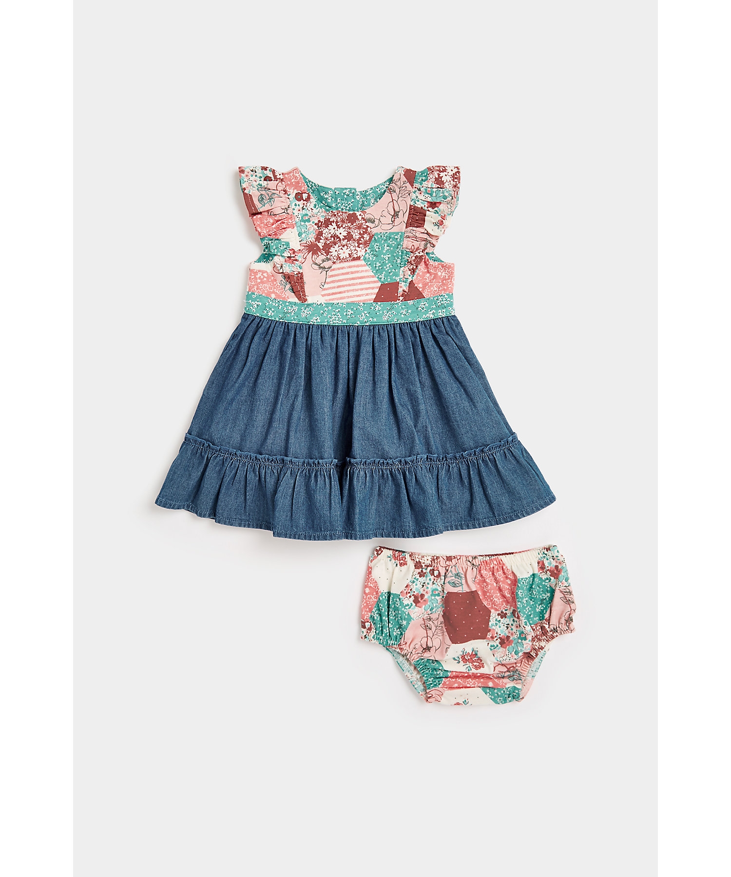 Mothercare | Girls Sleeveless Dress with Knickers Frilled Hem-Multicolor