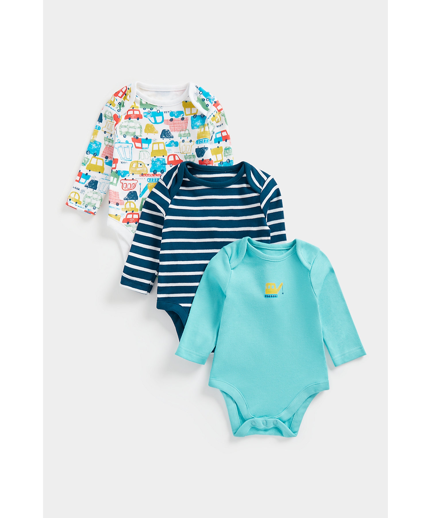 Mothercare | Boys Full Sleeves Bodysuits -Pack of 3-Multicolor