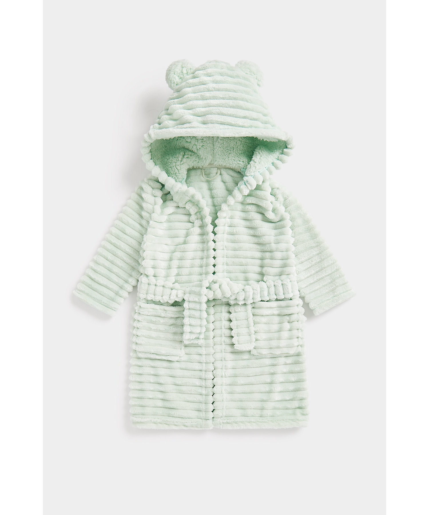 Mothercare | Girls Full Sleeves Bath Robe Hooded with 3D Ears-Green