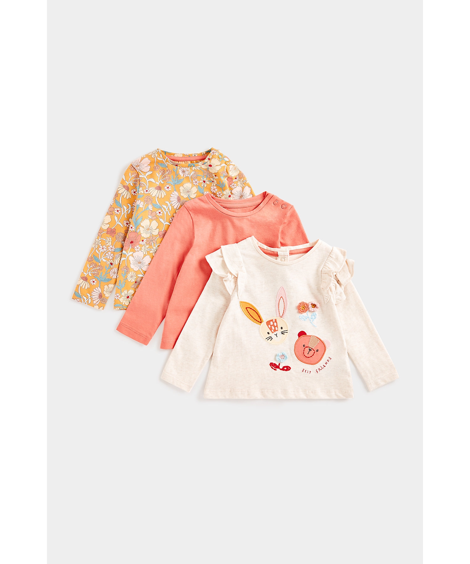 Mothercare | Girls Full Sleeves T-Shirts -Pack of 3-Multicolor