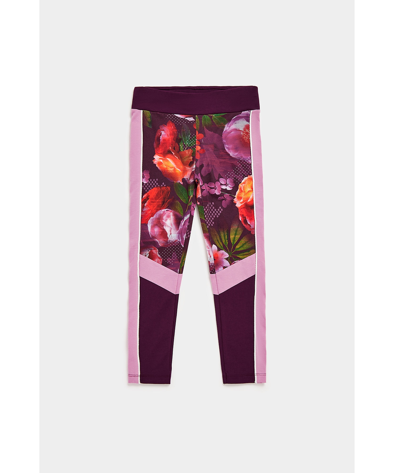 Girls Sports Leggings Floral Design-Purple