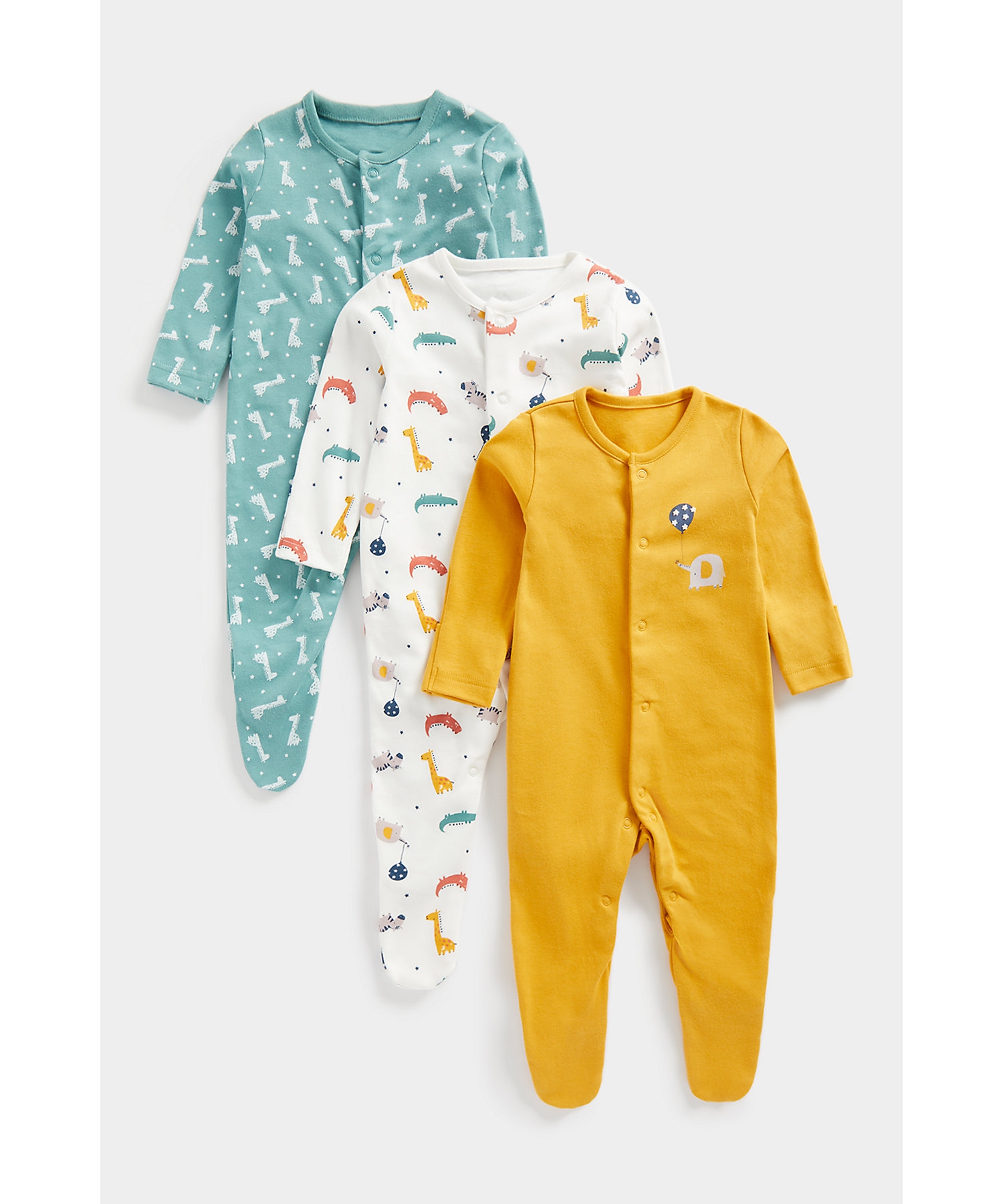 Mothercare | Boys Full Sleeves Sleepsuit -Pack of 3-Multicolor