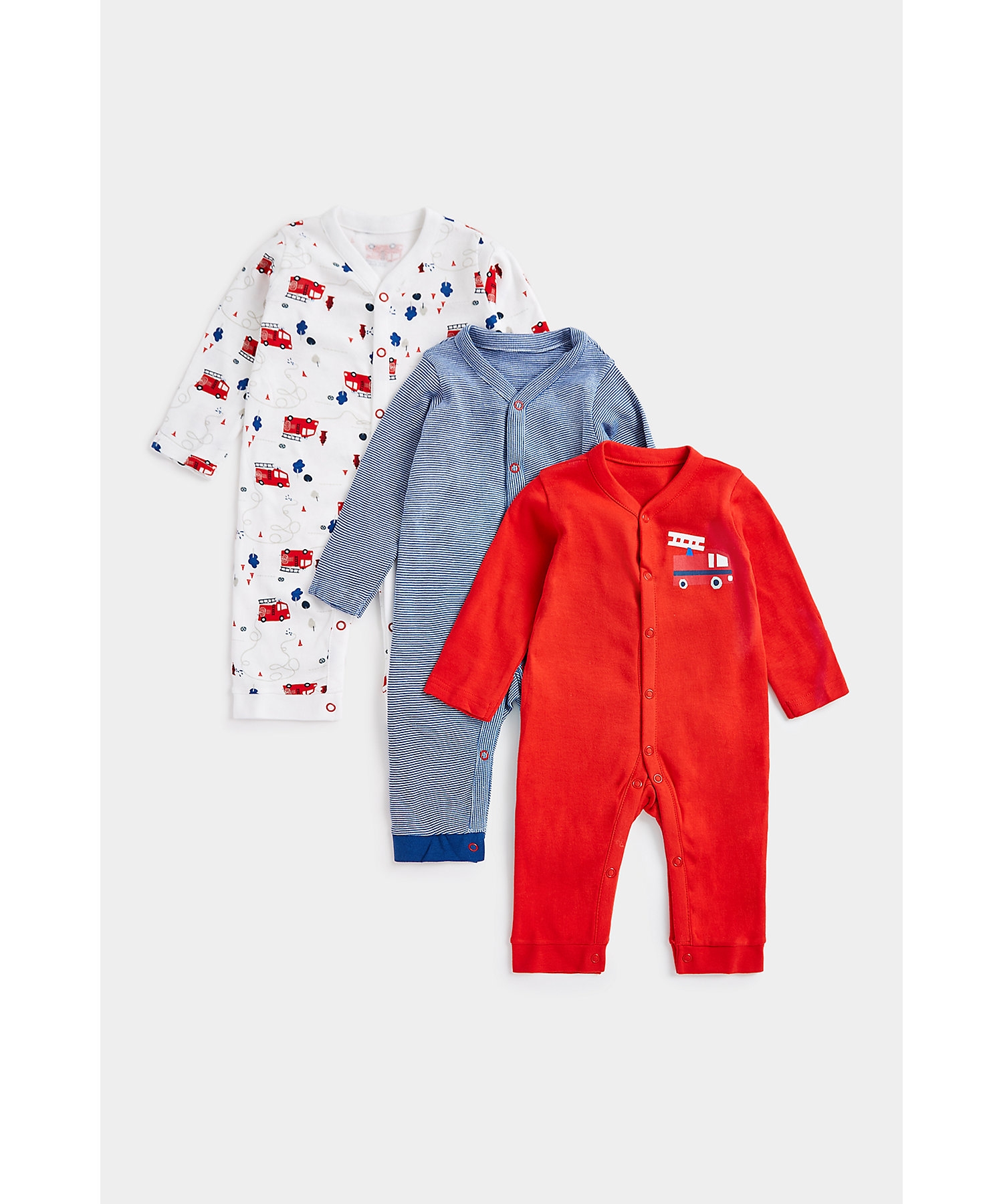 Mothercare | Boys Full Sleeves Rompers -Pack of 3-Multicolor