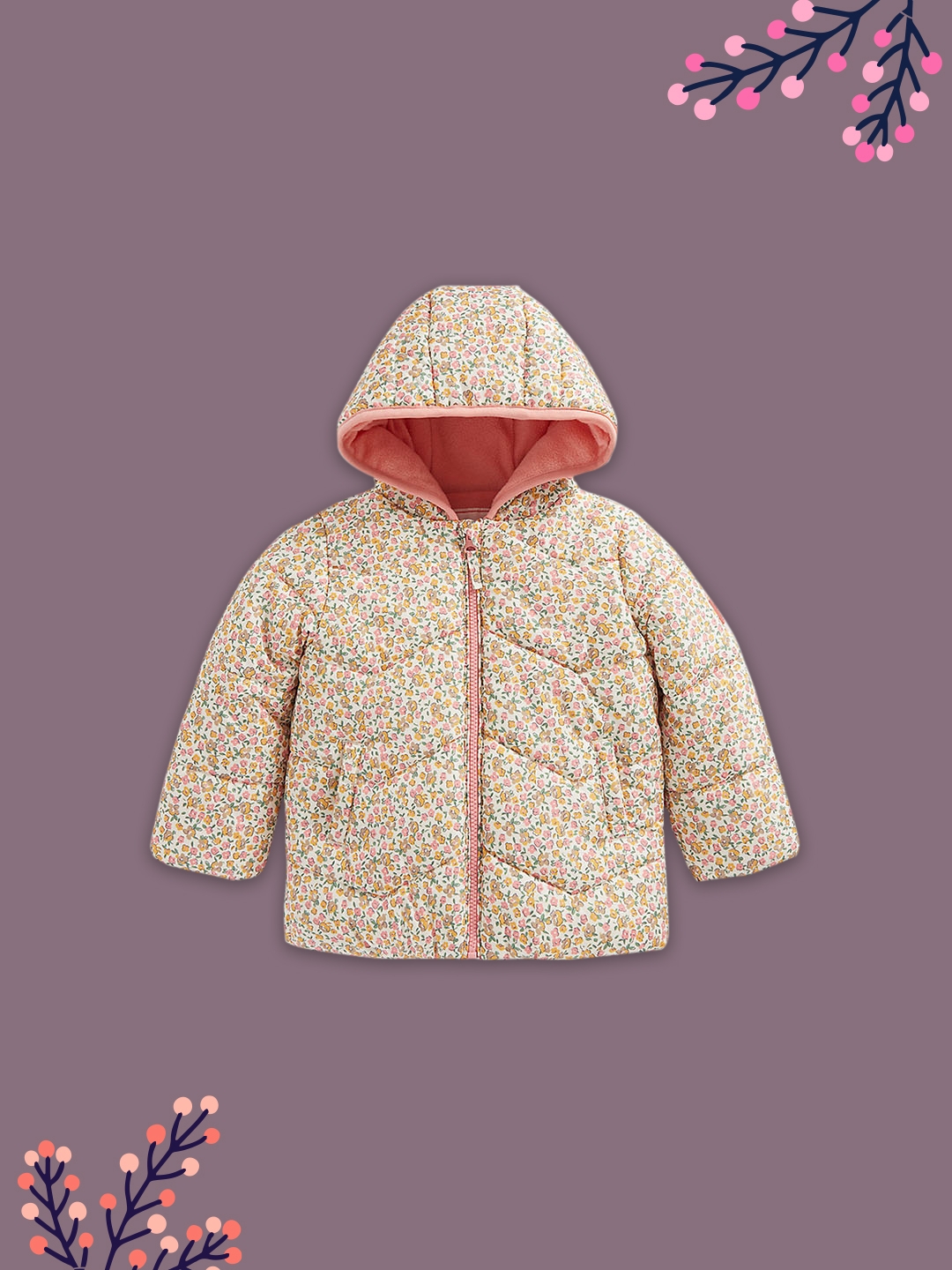 Mothercare | Girls Full Sleeves Jackets Padded Aop-Multicolor