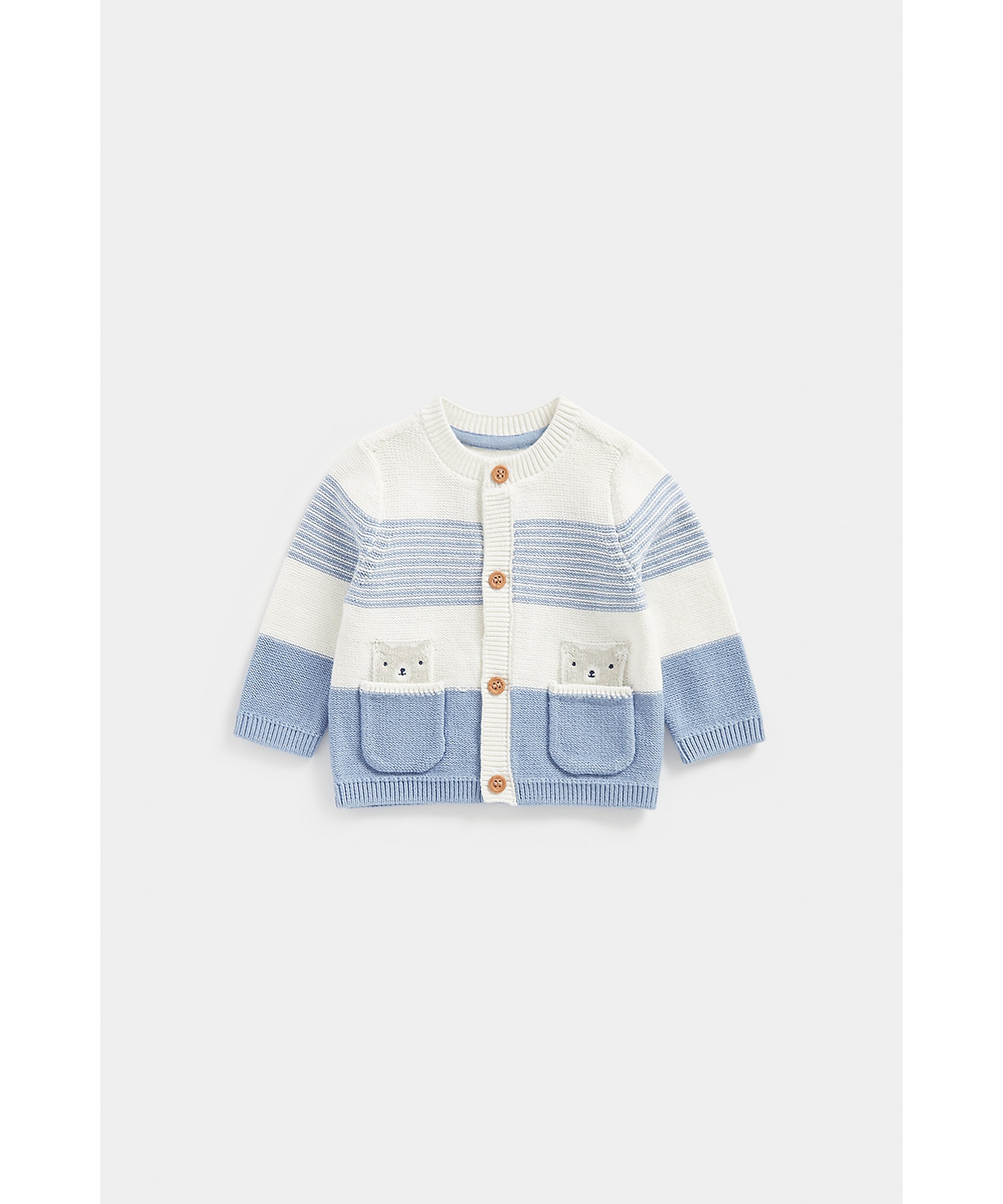 Mothercare | Boys Full Sleeves Cardigans Bear Patch Pocket-Blue
