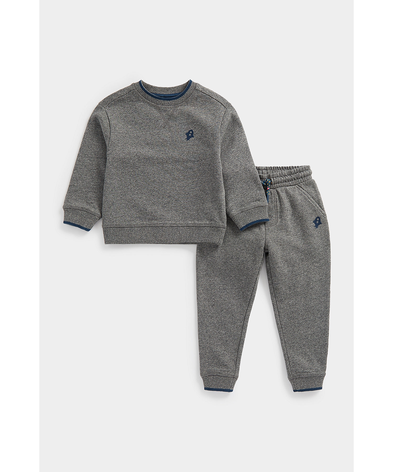 Mothercare | Boys Full Sleeves Jogger & T-Shirt Sets Rocket Embroidery -Black