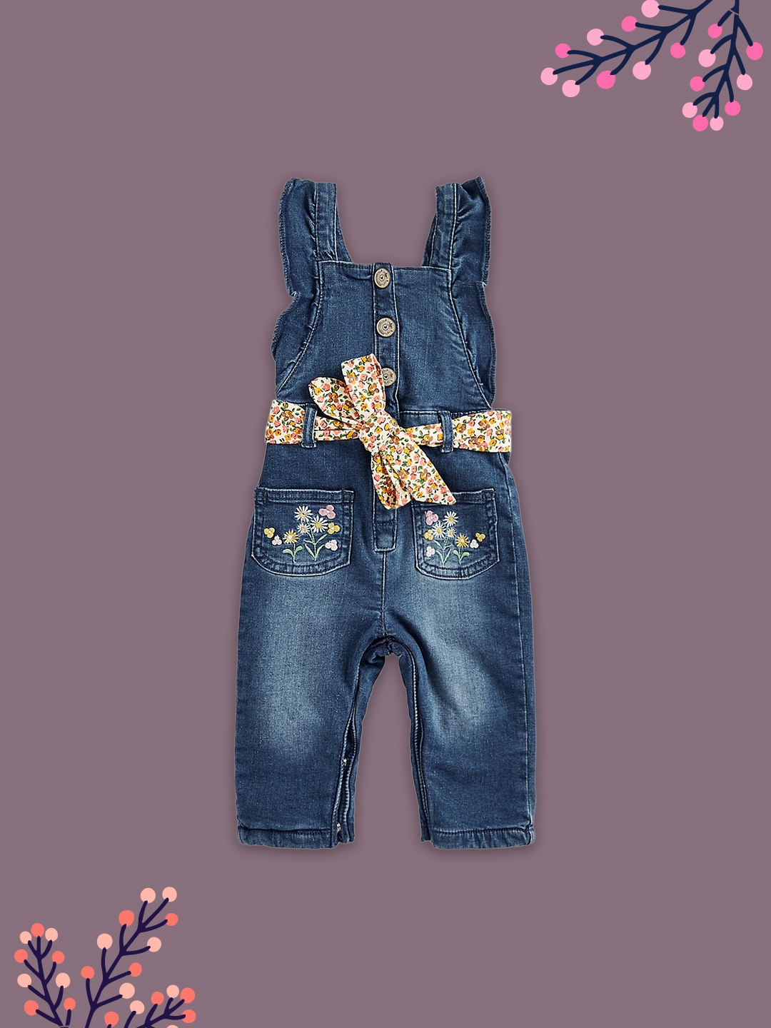 Mothercare | Girls Half Sleeves Dungarees-Blue
